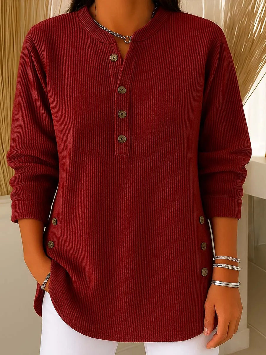 CLEARANCE SALEš„ Women's Ribbed Button-Detail Henley Top