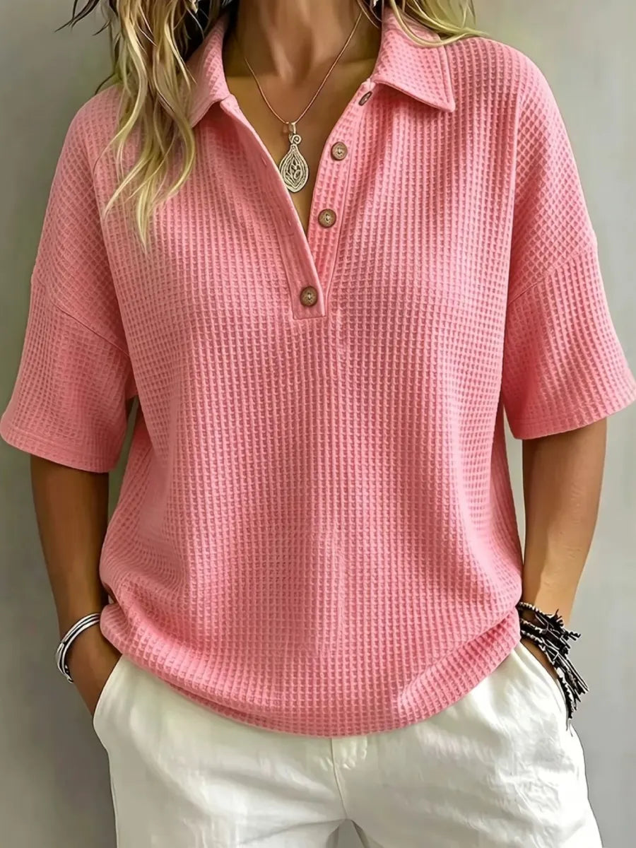 CLEARANCE SALEš„ Women's Button-Up Waffle Short Sleeve Shirt