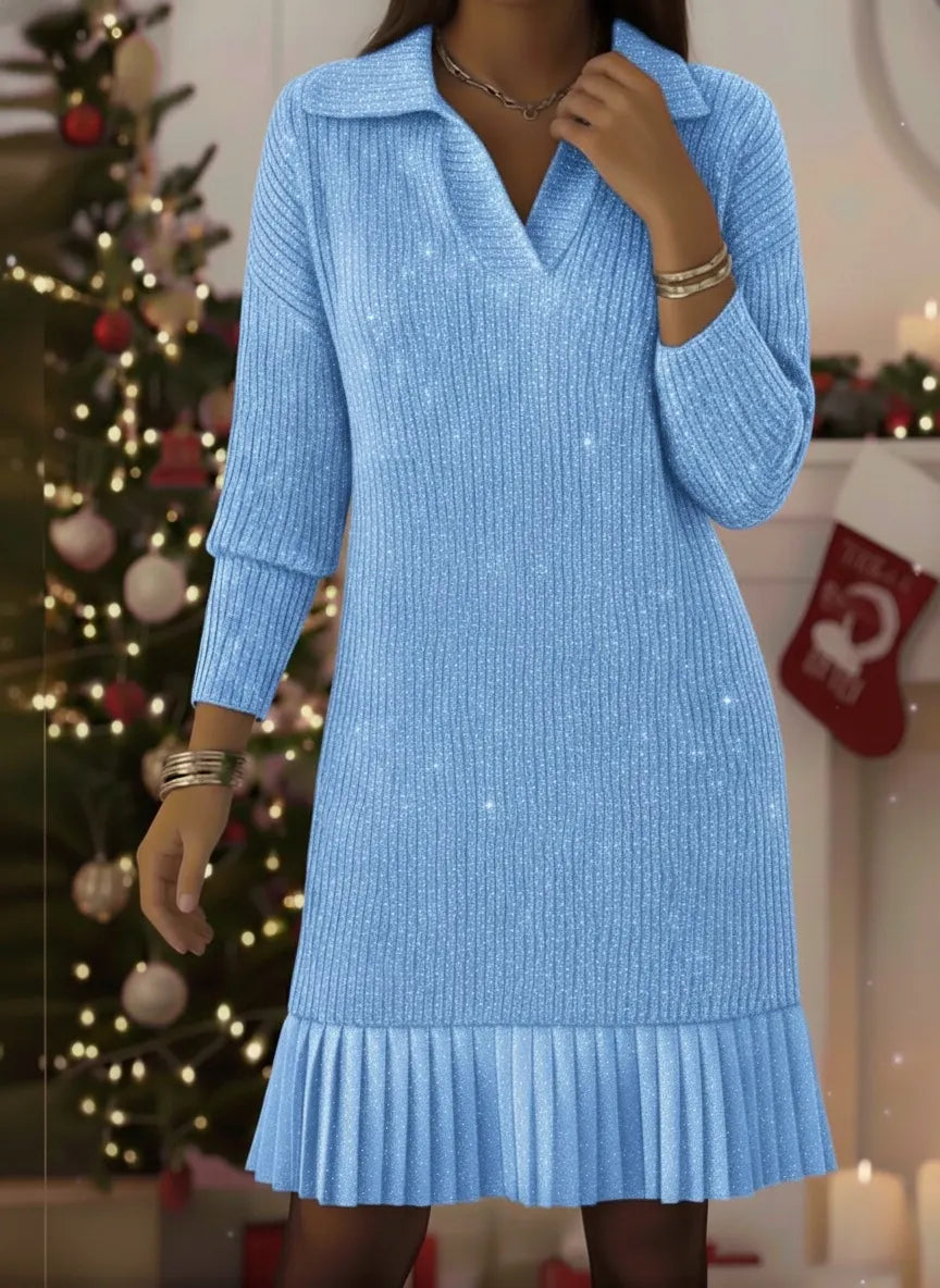 CLEARANCE SALE🔥Women's Elegant Polo Neck Shimmering Knit Dress