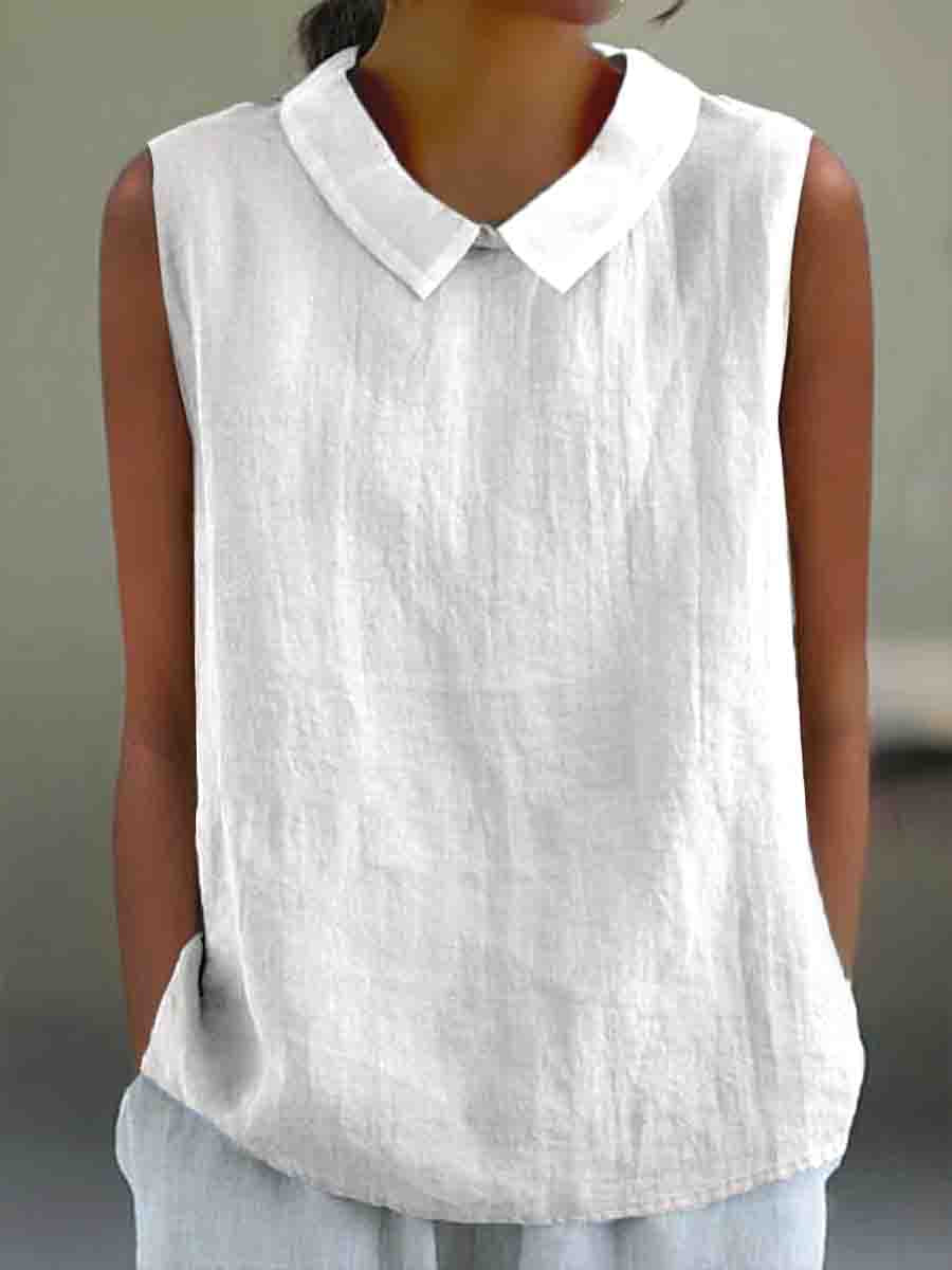 Women's Casual Cotton And Linen Peter Pan Tank Top