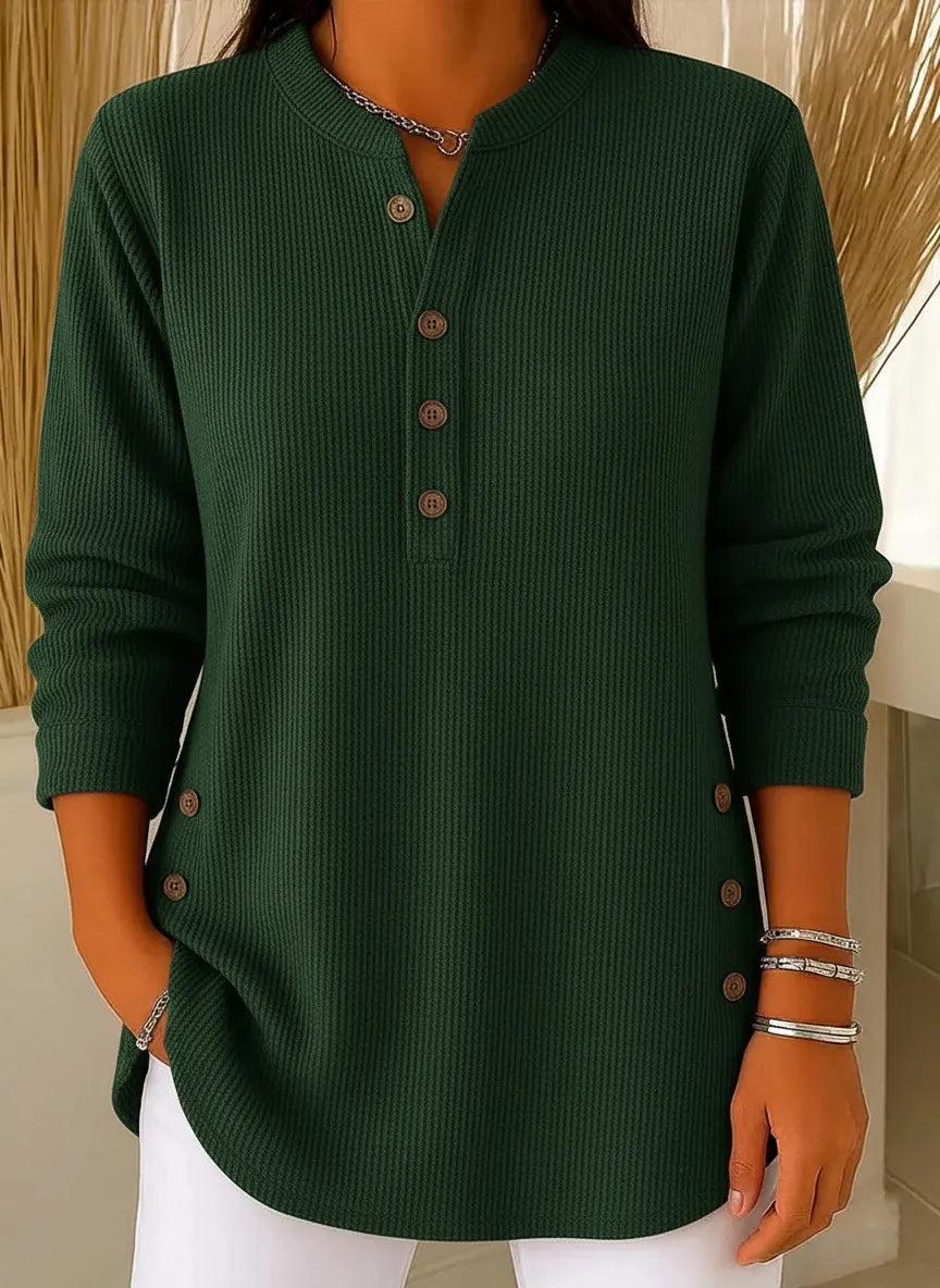 CLEARANCE SALEš„ Women's Ribbed Button-Detail Henley Top