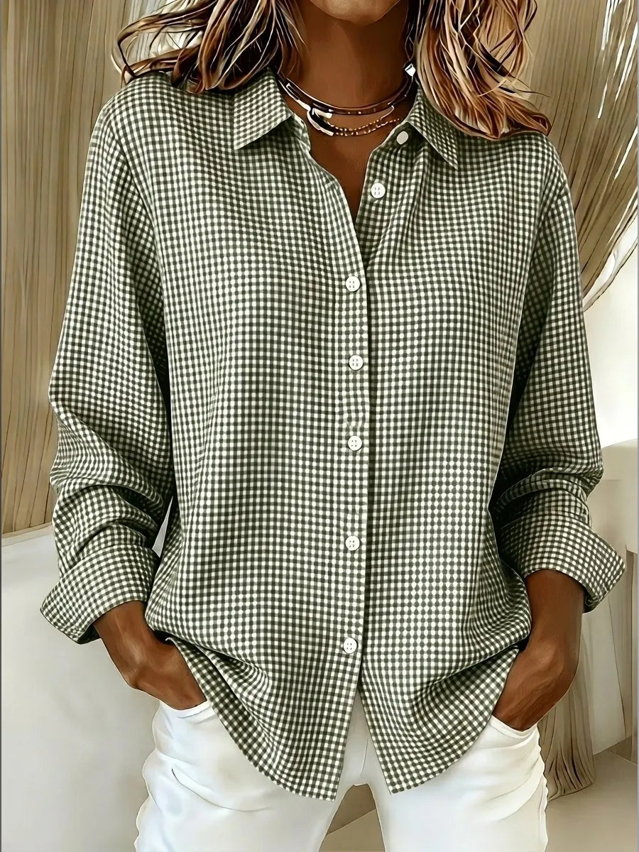 CLEARANCE SALEš„ Women's Casual Gingham Long Sleeve Button Down Shirt