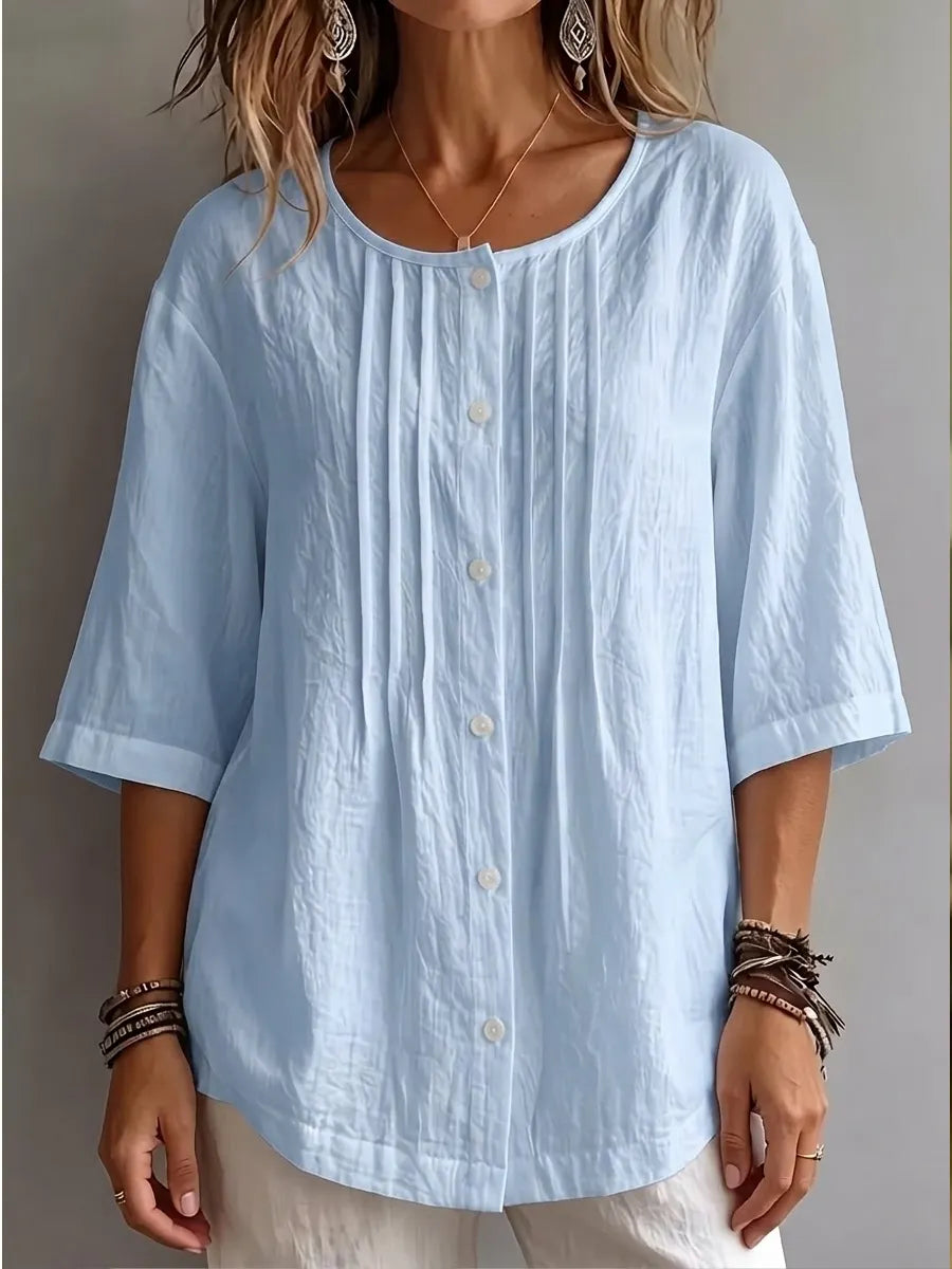 CLEARANCE SALEš„ Effortless Pleated Cotton-Linen Blouse