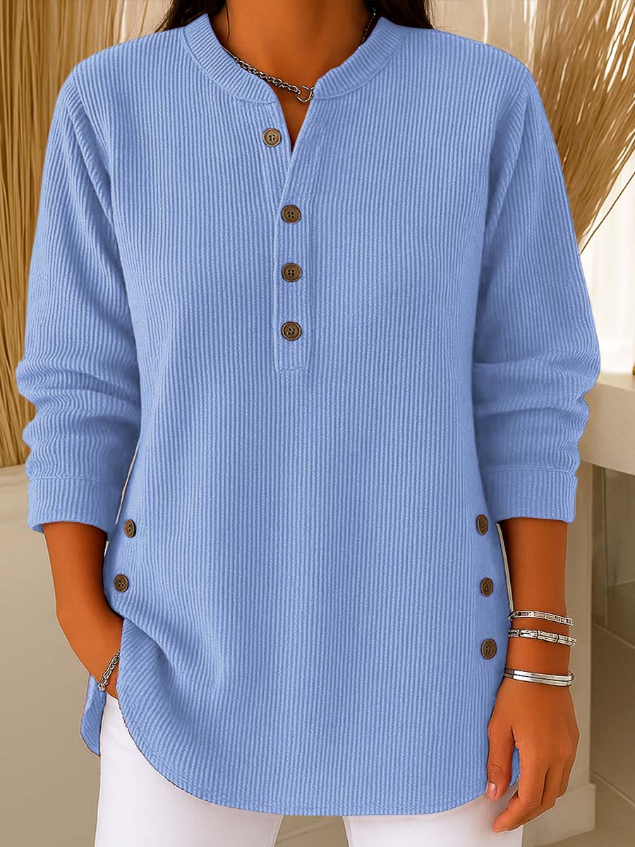 CLEARANCE SALEš„ Women's Ribbed Button-Detail Henley Top