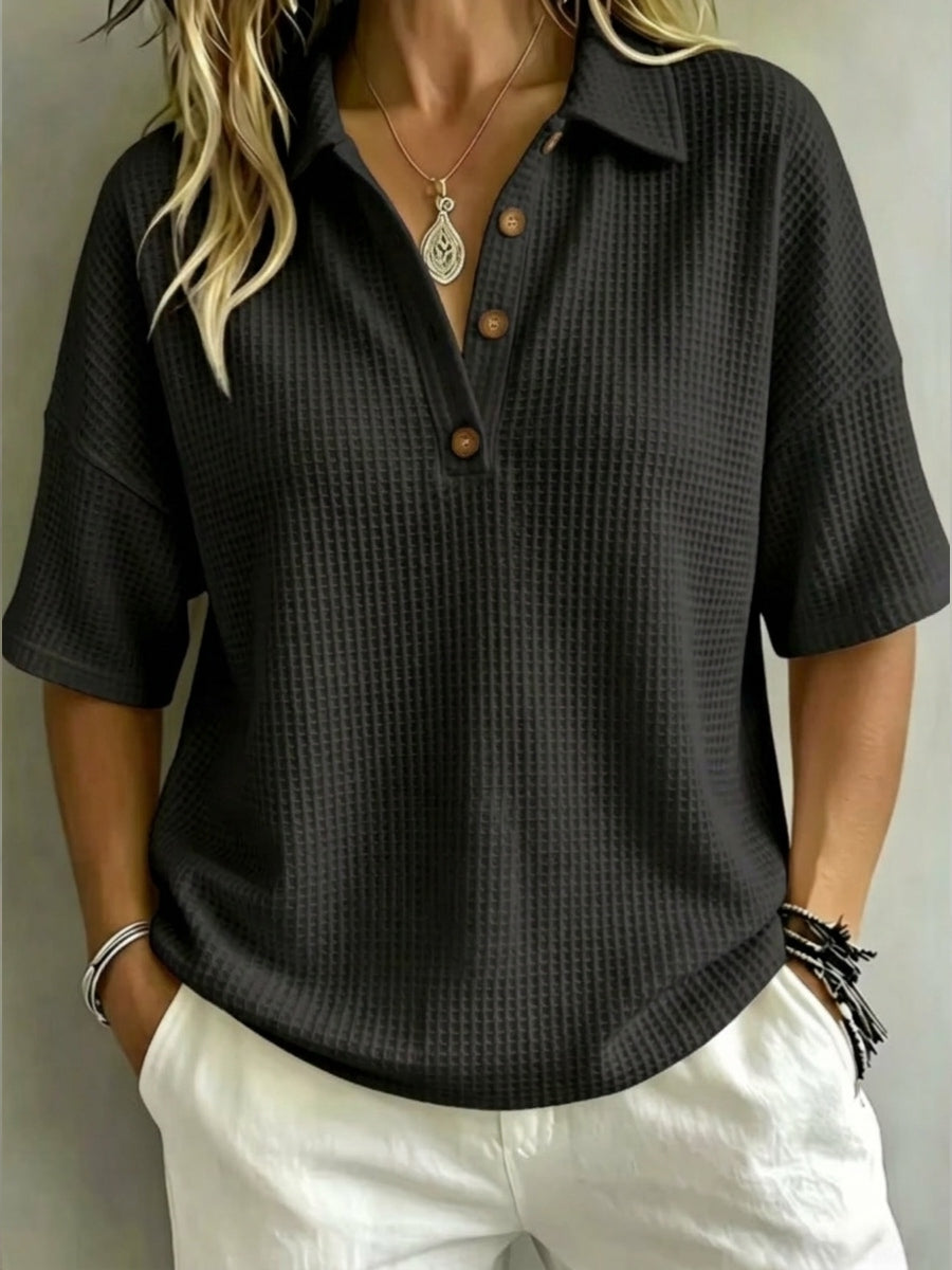 CLEARANCE SALEš„ Women's Button-Up Waffle Short Sleeve Shirt