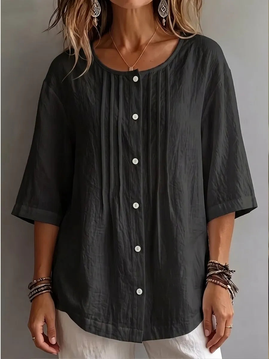 CLEARANCE SALEš„ Effortless Pleated Cotton-Linen Blouse