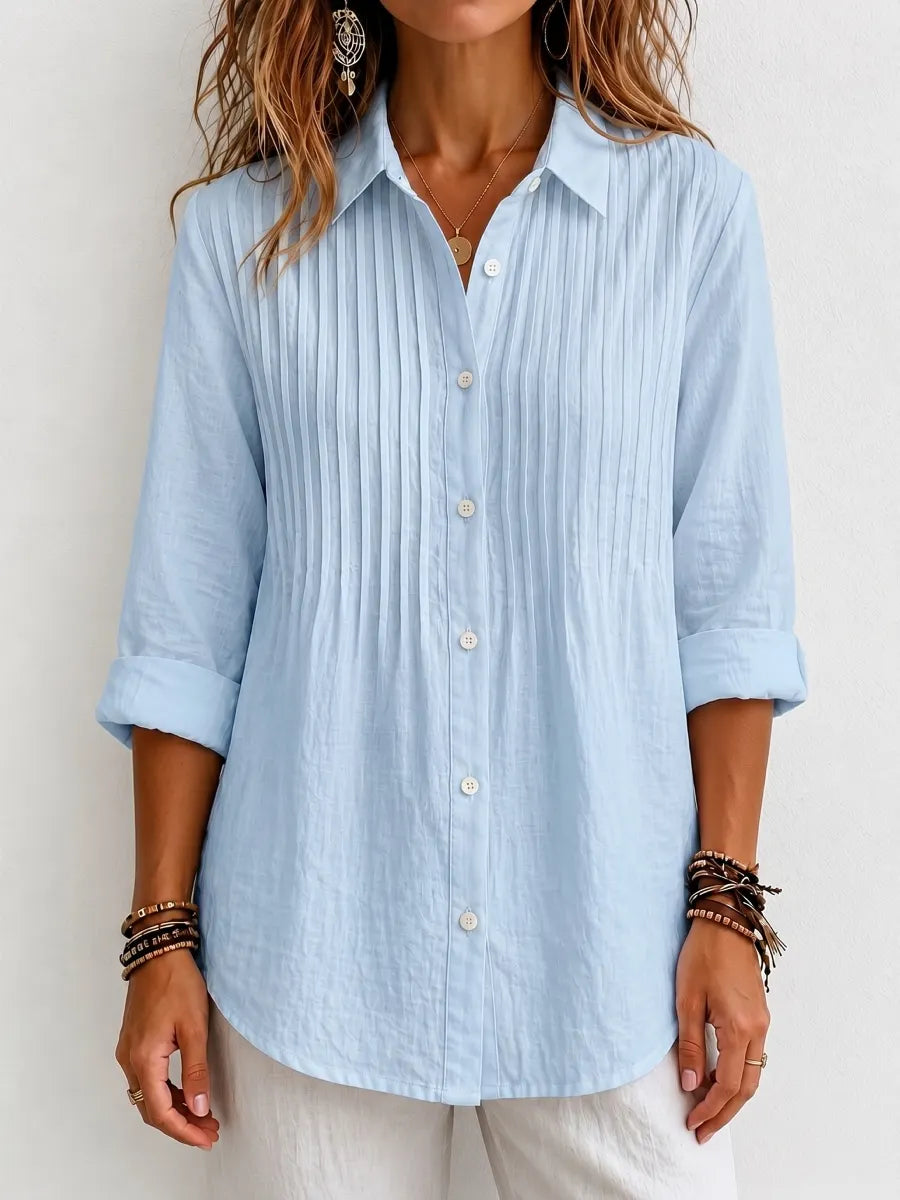 CLEARANCE SALEš„ Pleated Linen-Blend Blouse