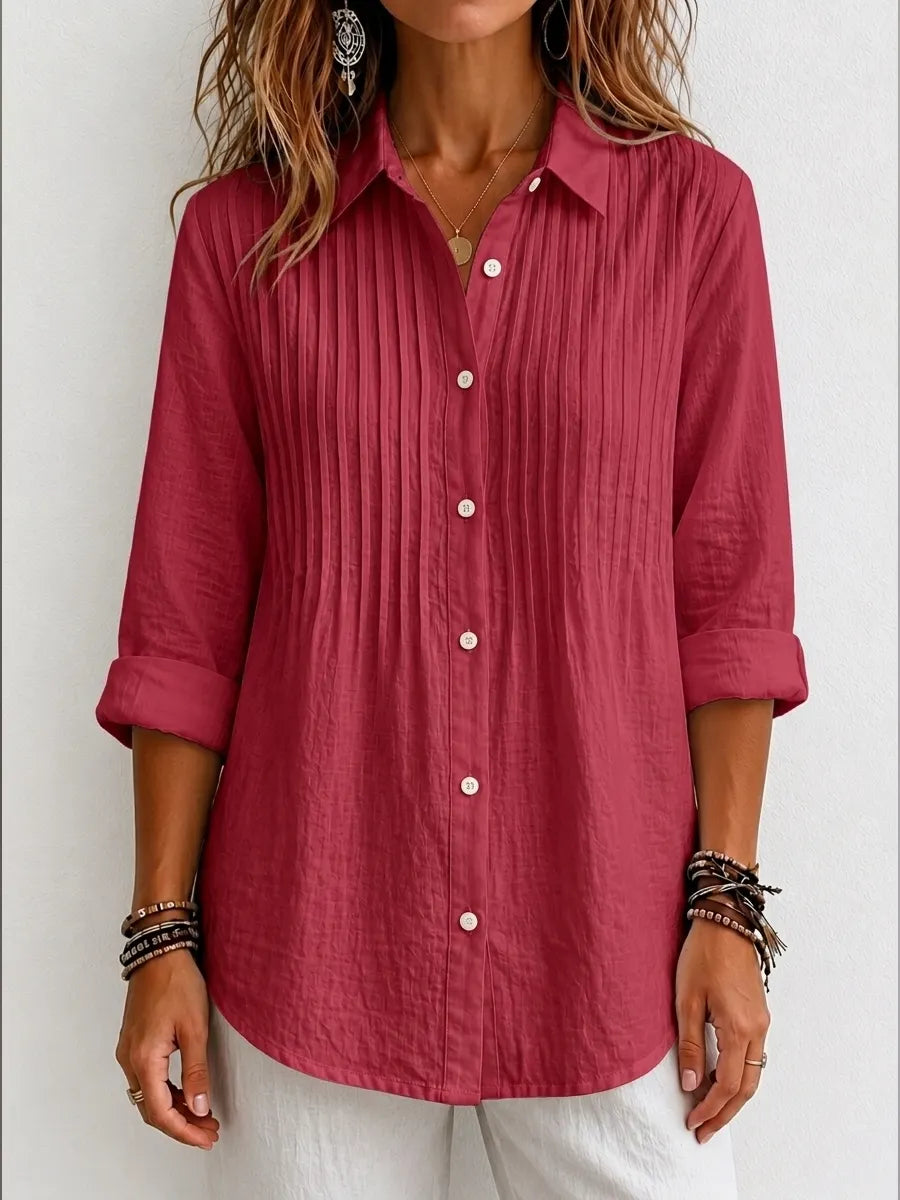 CLEARANCE SALEš„ Pleated Linen-Blend Blouse