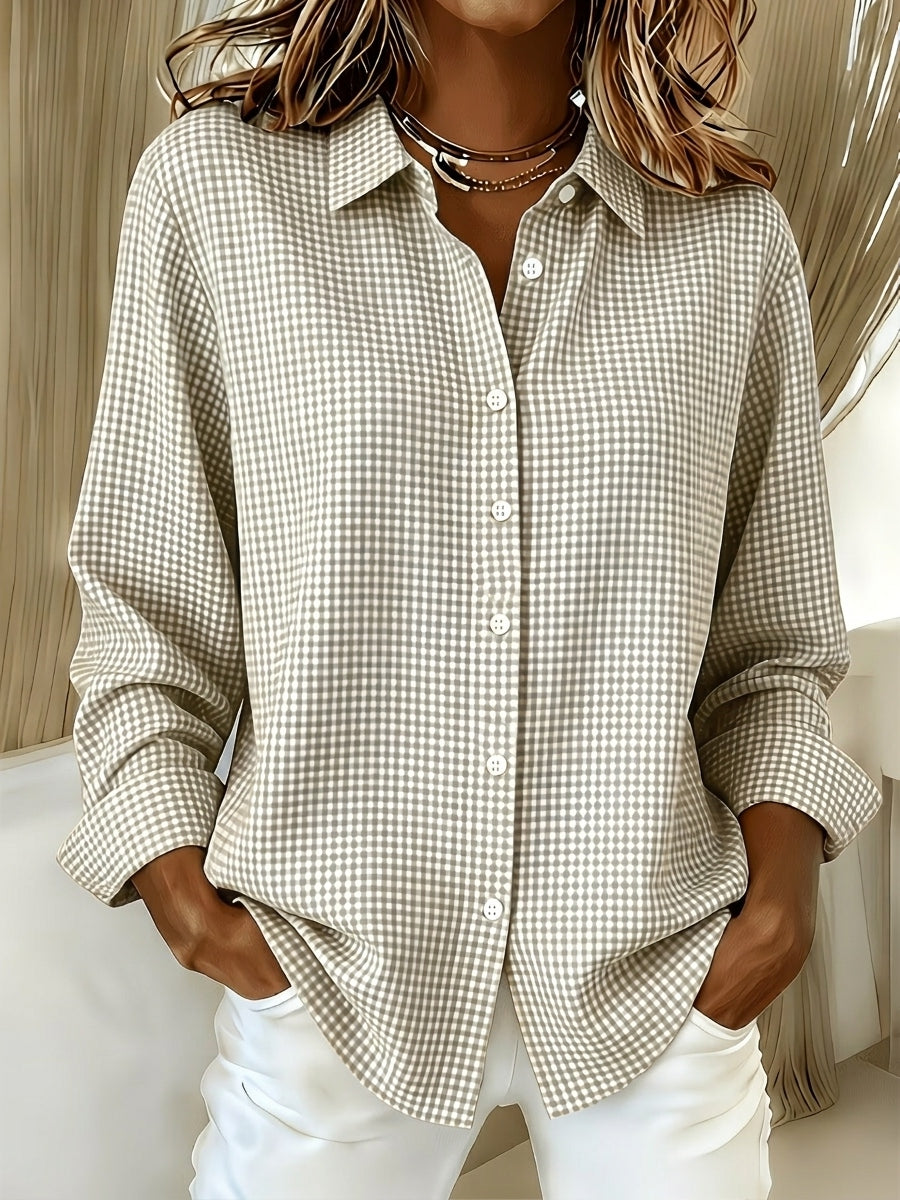 CLEARANCE SALEš„ Women's Casual Gingham Long Sleeve Button Down Shirt