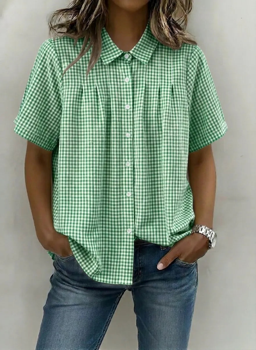 Gingham Pleated Blouse