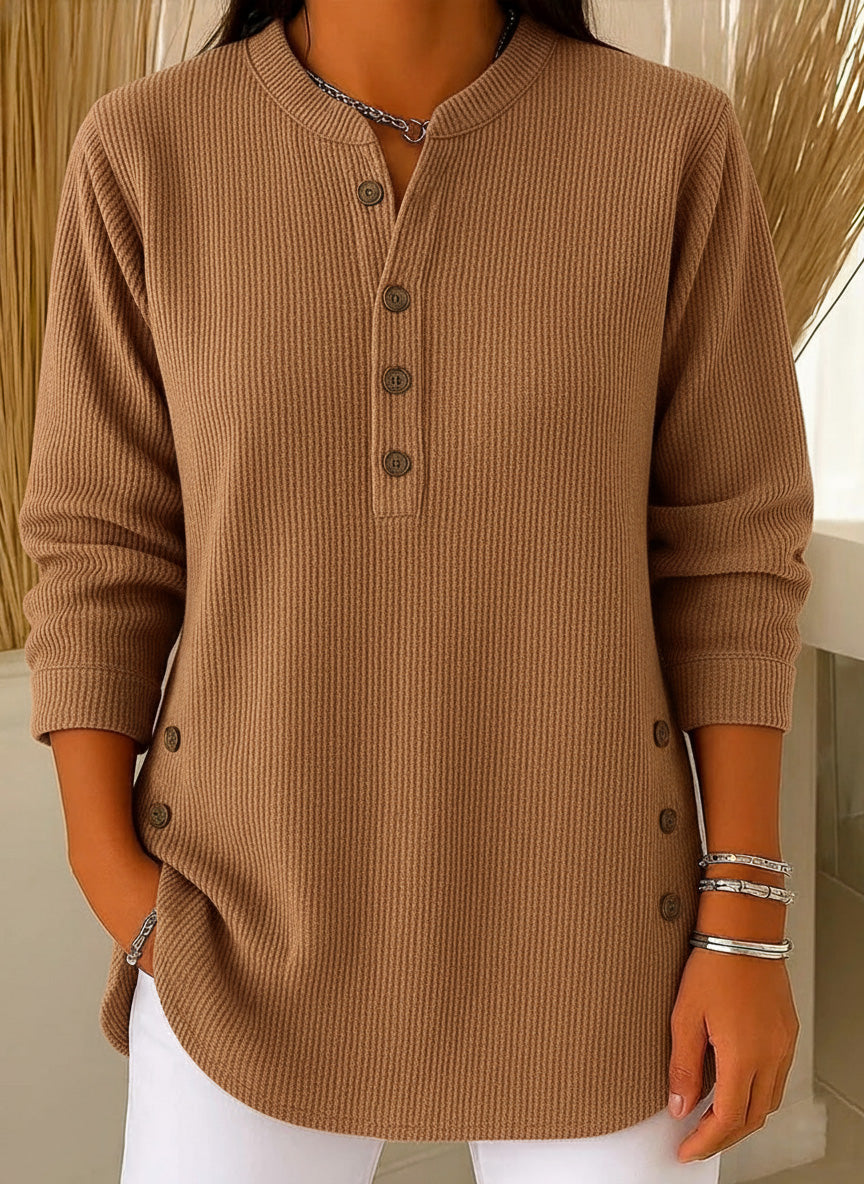CLEARANCE SALEš„ Women's Ribbed Button-Detail Henley Top
