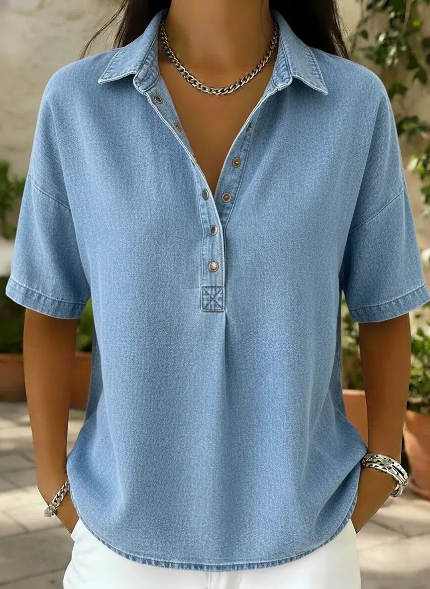 CLEARANCE SALEš„ Women's Relaxed Denim-Style Button Detail Top