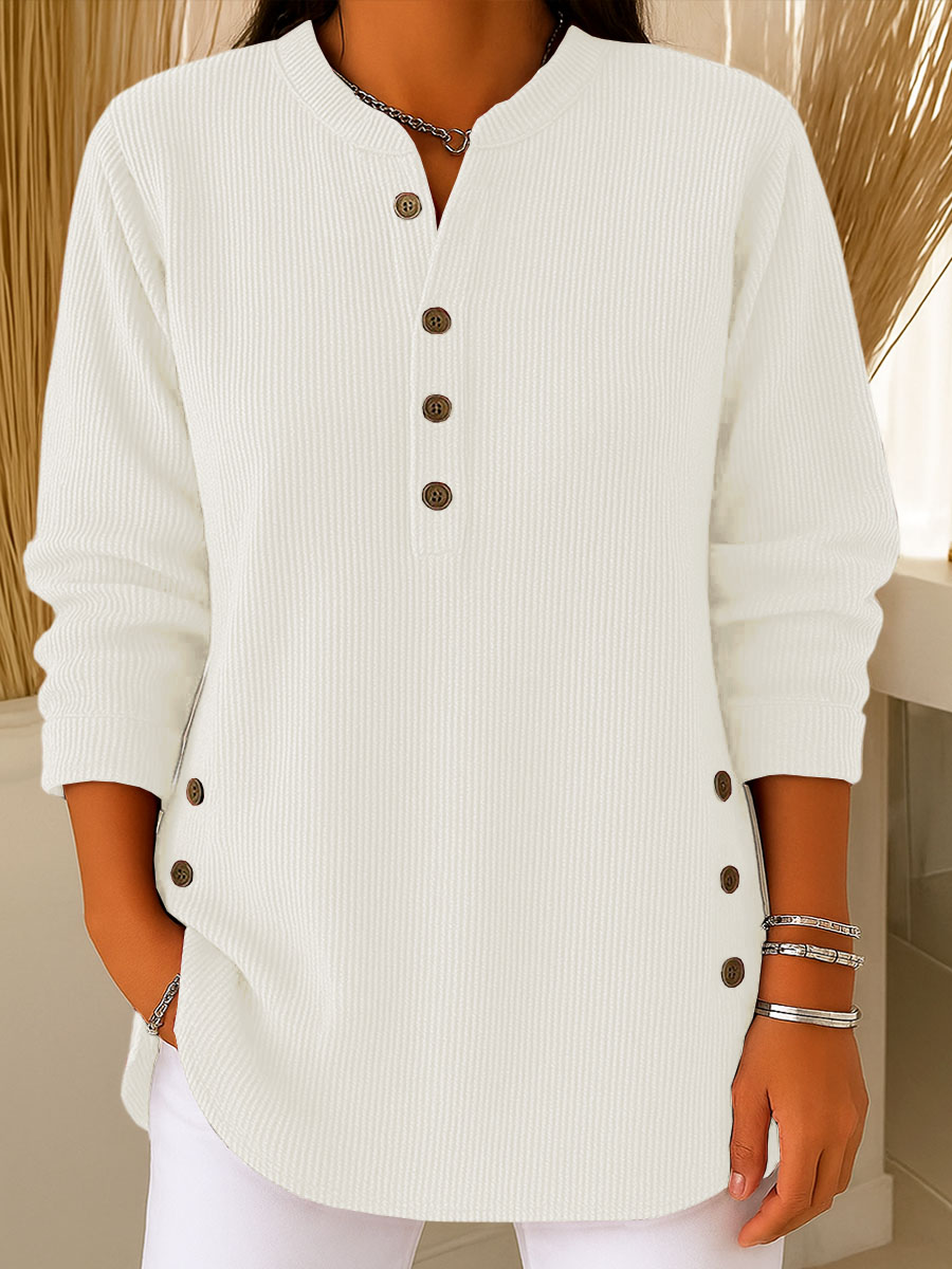 CLEARANCE SALEš„ Women's Ribbed Button-Detail Henley Top