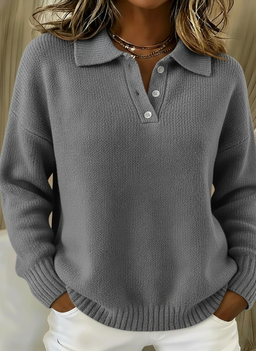 CLEARANCE SALEš„ Classic Polo Neck Button-Down Solid Color Sweater Top
