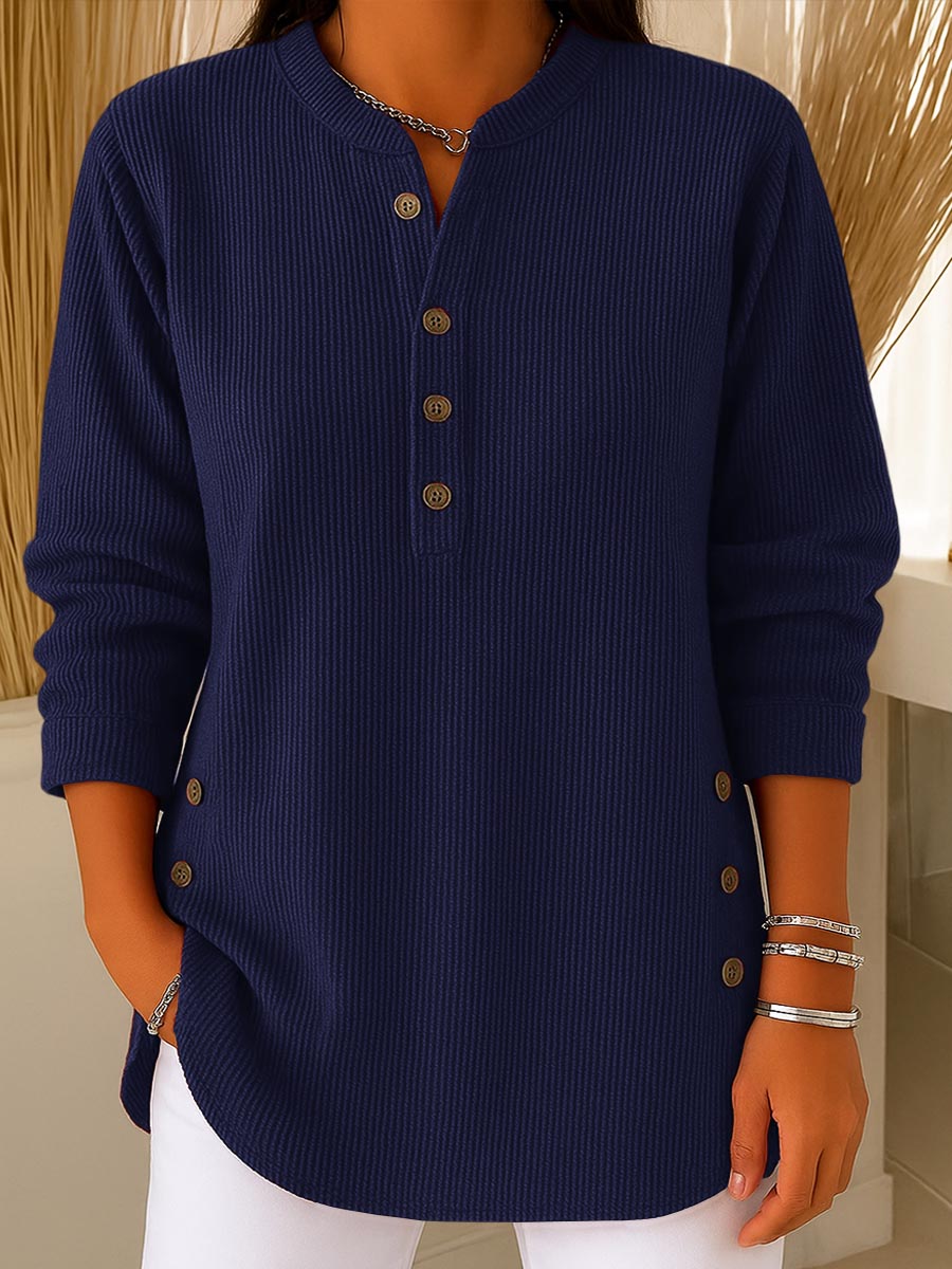 CLEARANCE SALEš„ Women's Ribbed Button-Detail Henley Top