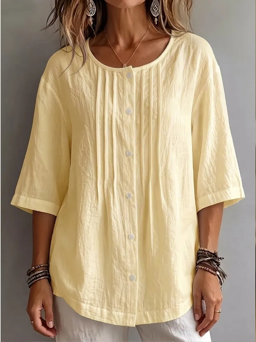 CLEARANCE SALEš„ Effortless Pleated Cotton-Linen Blouse