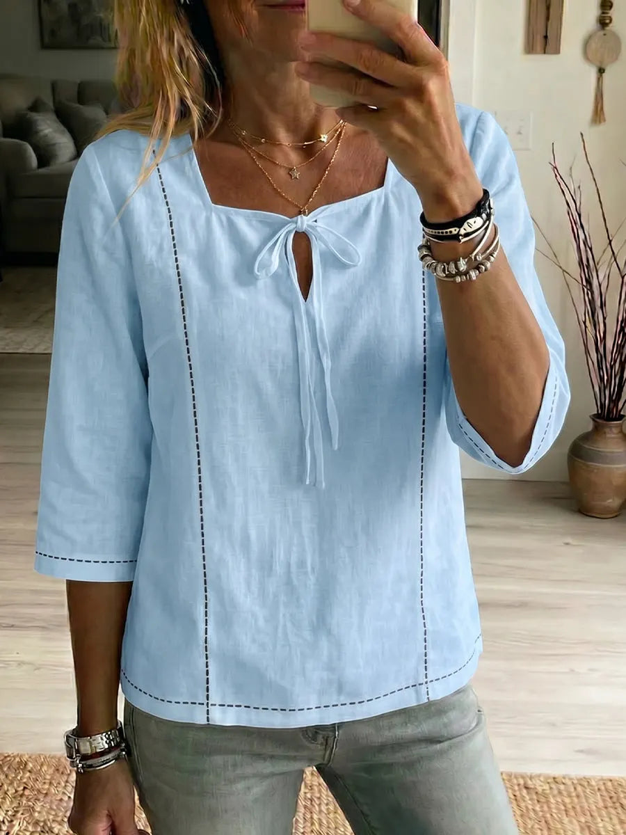New Arrivals🔥 Women's Square-neck Ties Half-sleeve Cotton Shirt