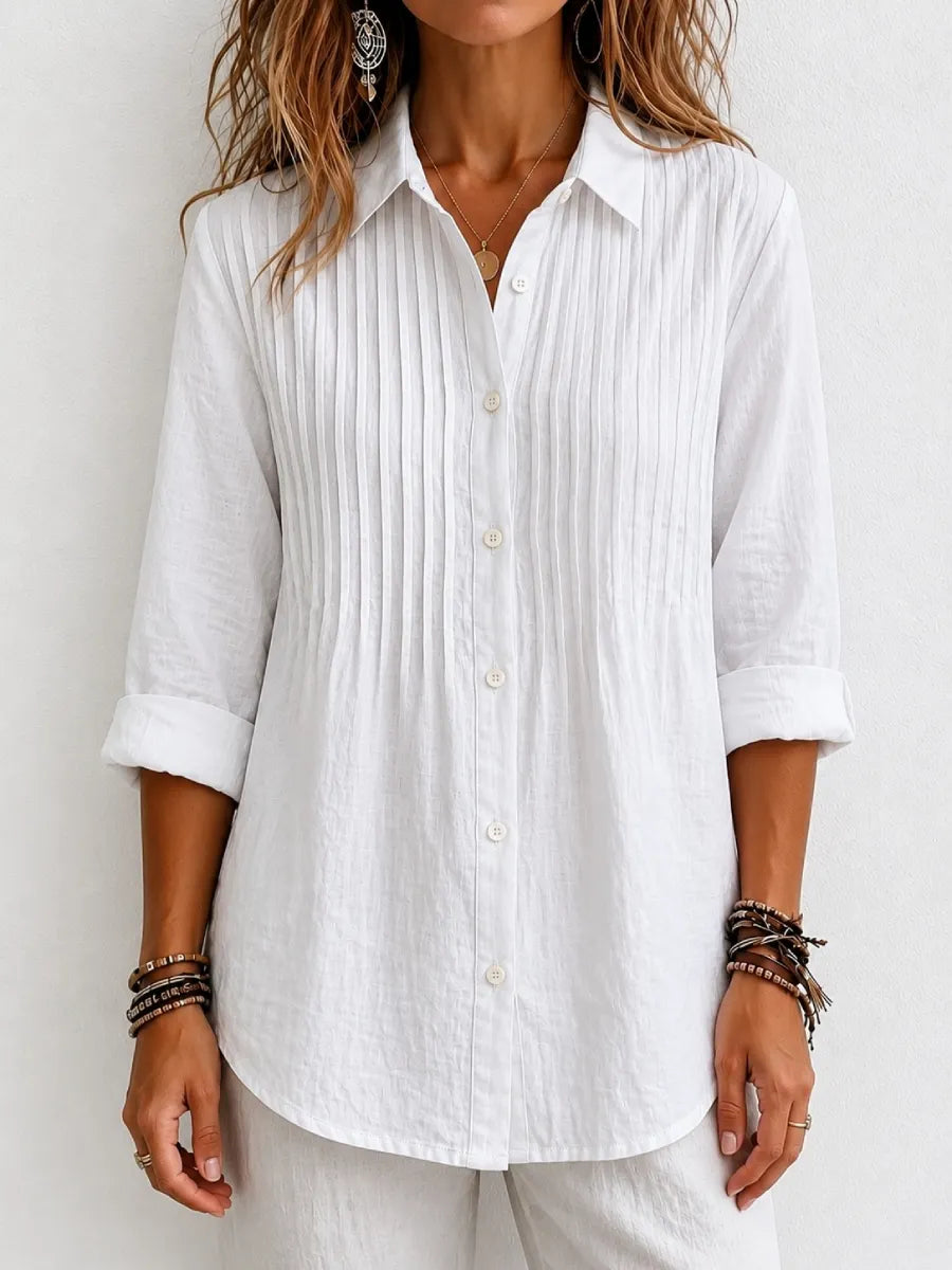 CLEARANCE SALEš„ Pleated Linen-Blend Blouse