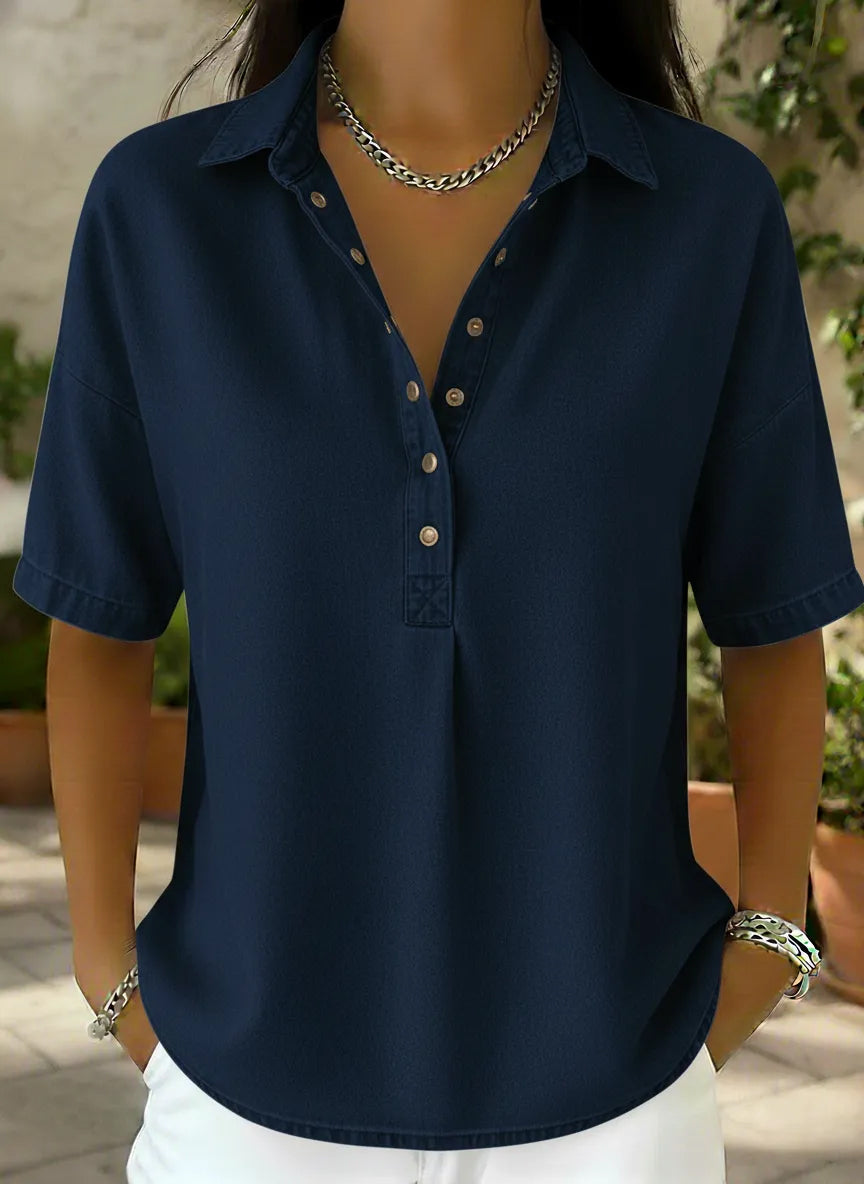 CLEARANCE SALEš„ Women's Relaxed Denim-Style Button Detail Top