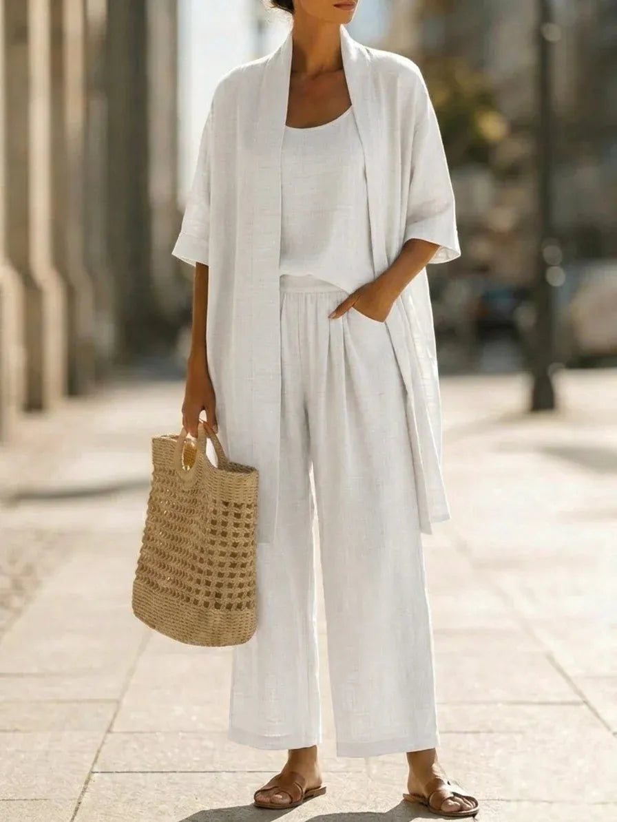 Minimalist Linen-cotton Three-piece Set - Comfortable For Everyday Wear