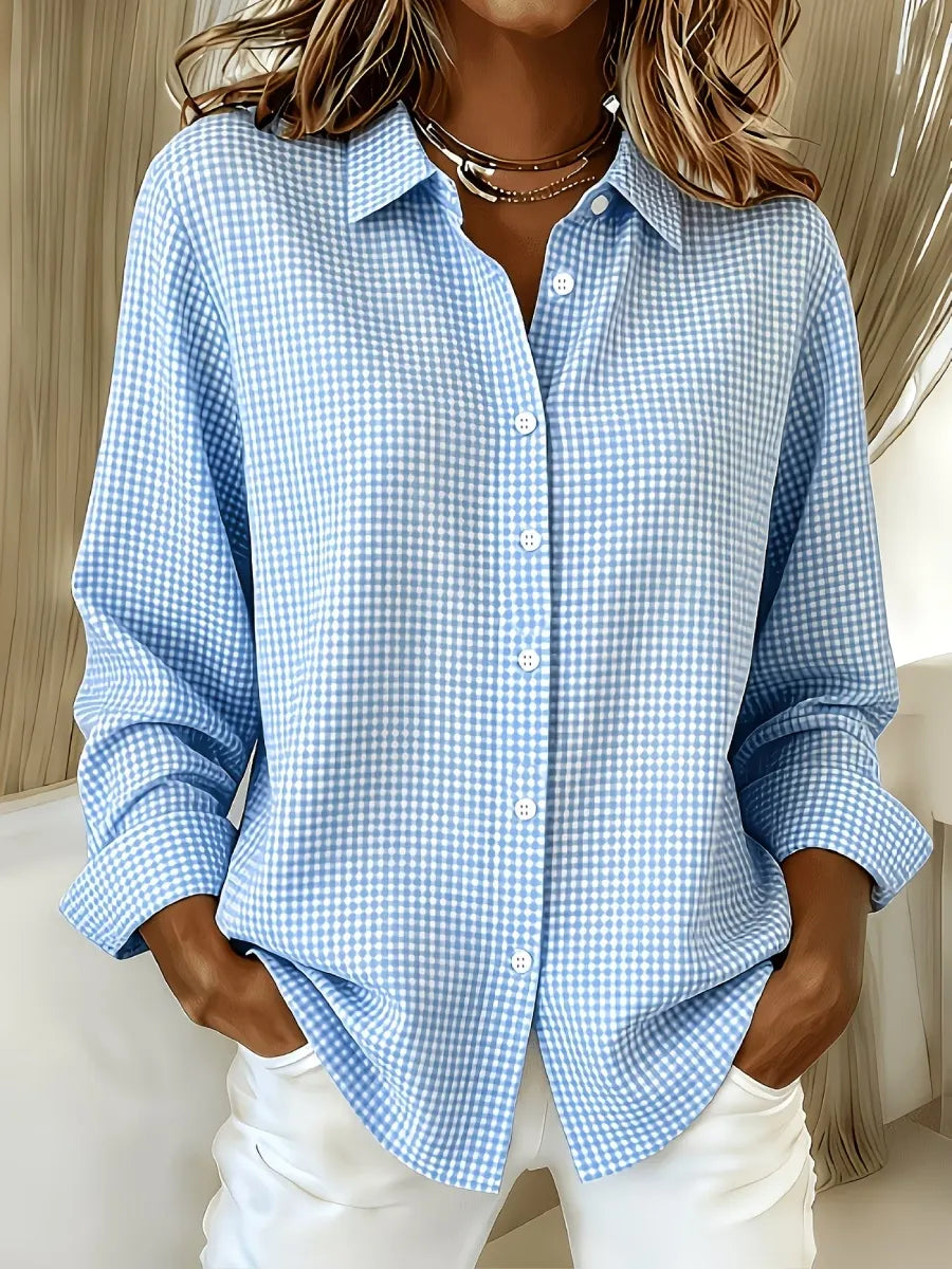 CLEARANCE SALEš„ Women's Casual Gingham Long Sleeve Button Down Shirt