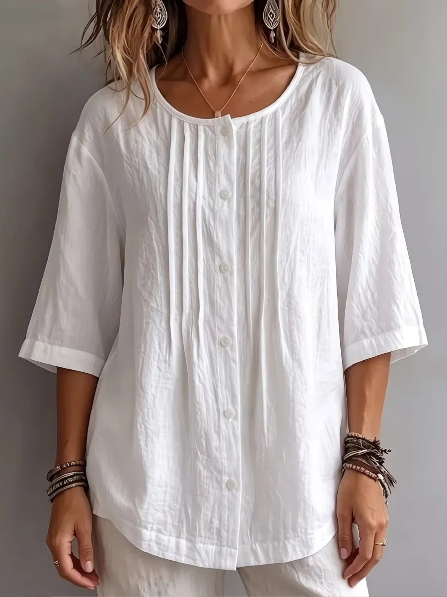 CLEARANCE SALEš„ Effortless Pleated Cotton-Linen Blouse