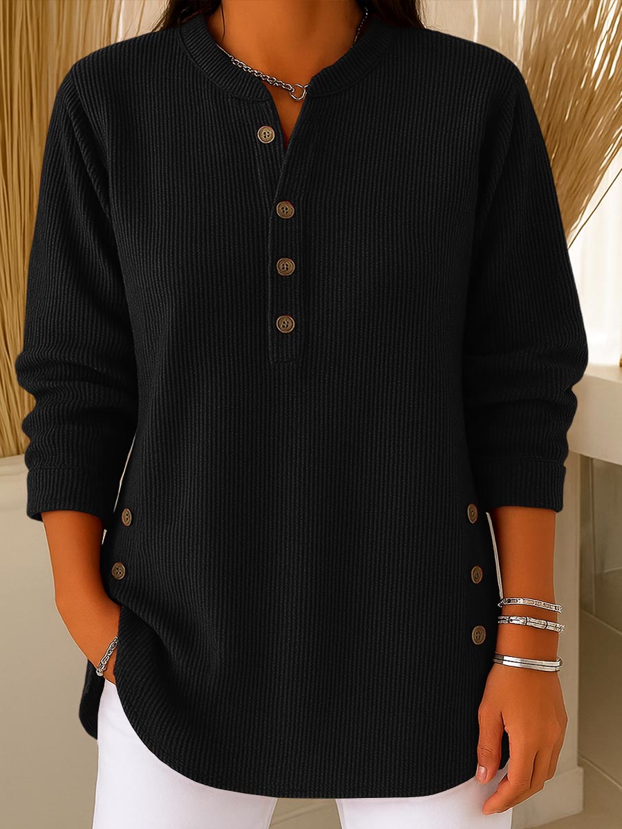 CLEARANCE SALEš„ Women's Ribbed Button-Detail Henley Top