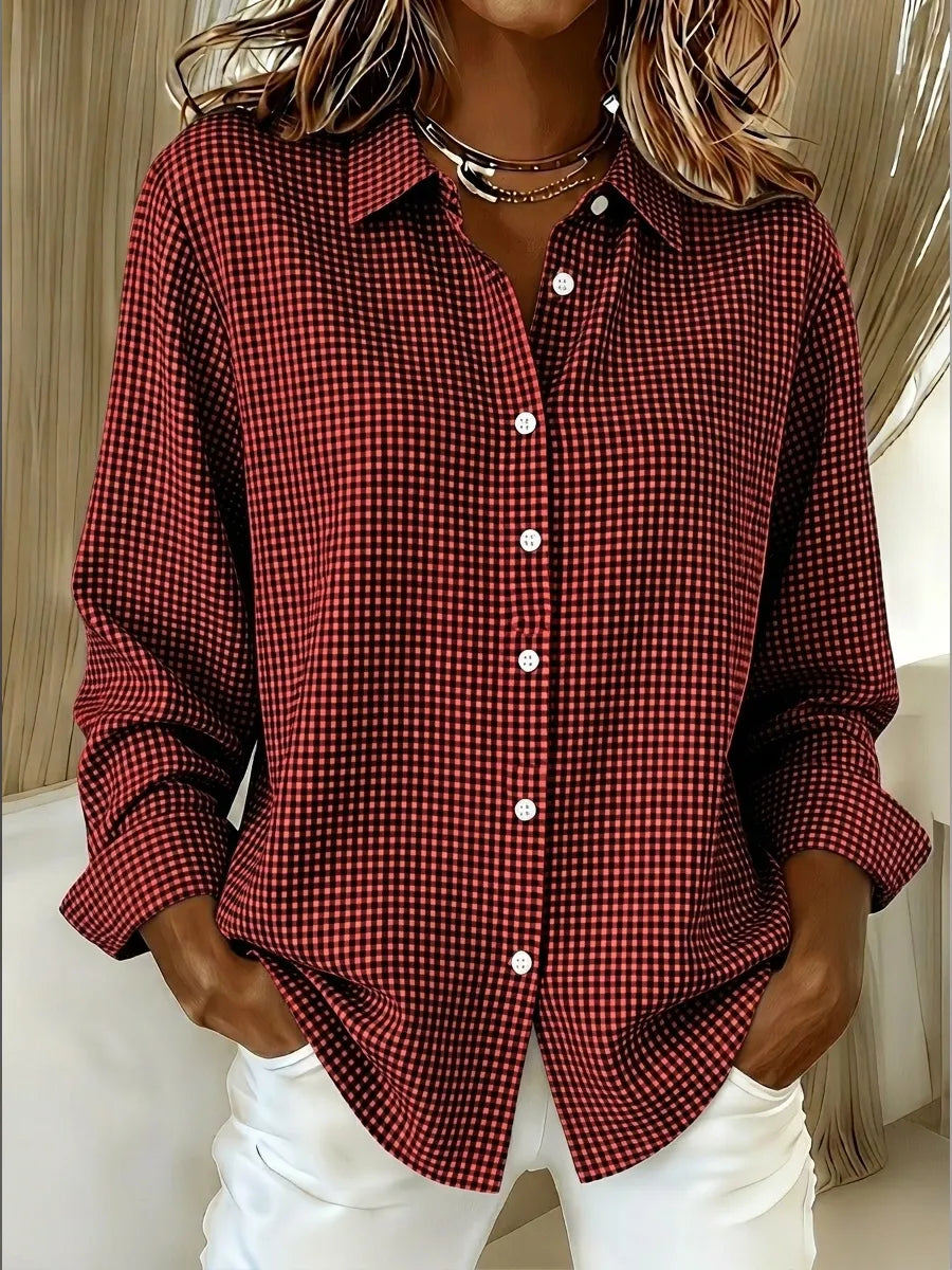 CLEARANCE SALEš„ Women's Casual Gingham Long Sleeve Button Down Shirt