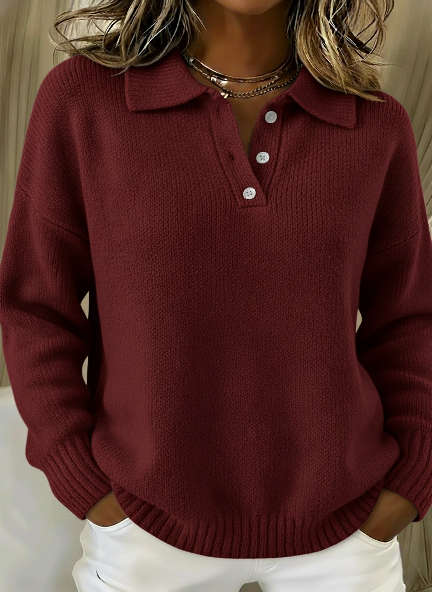 CLEARANCE SALEš„ Classic Polo Neck Button-Down Solid Color Sweater Top