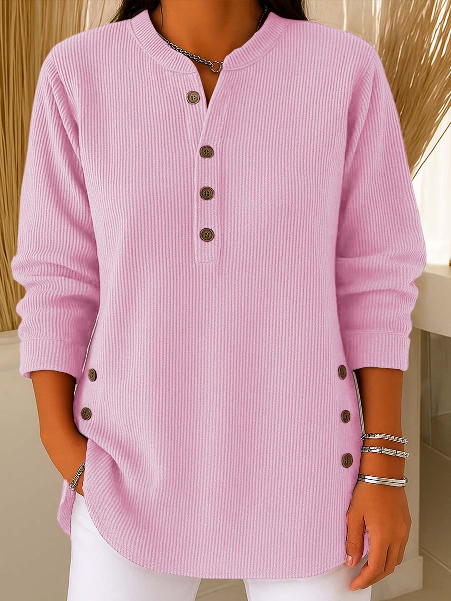 CLEARANCE SALEš„ Women's Ribbed Button-Detail Henley Top
