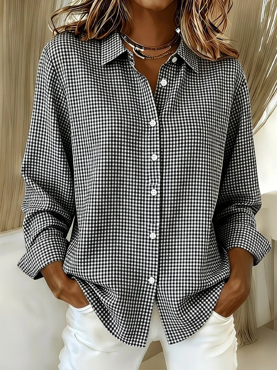 CLEARANCE SALEš„ Women's Casual Gingham Long Sleeve Button Down Shirt