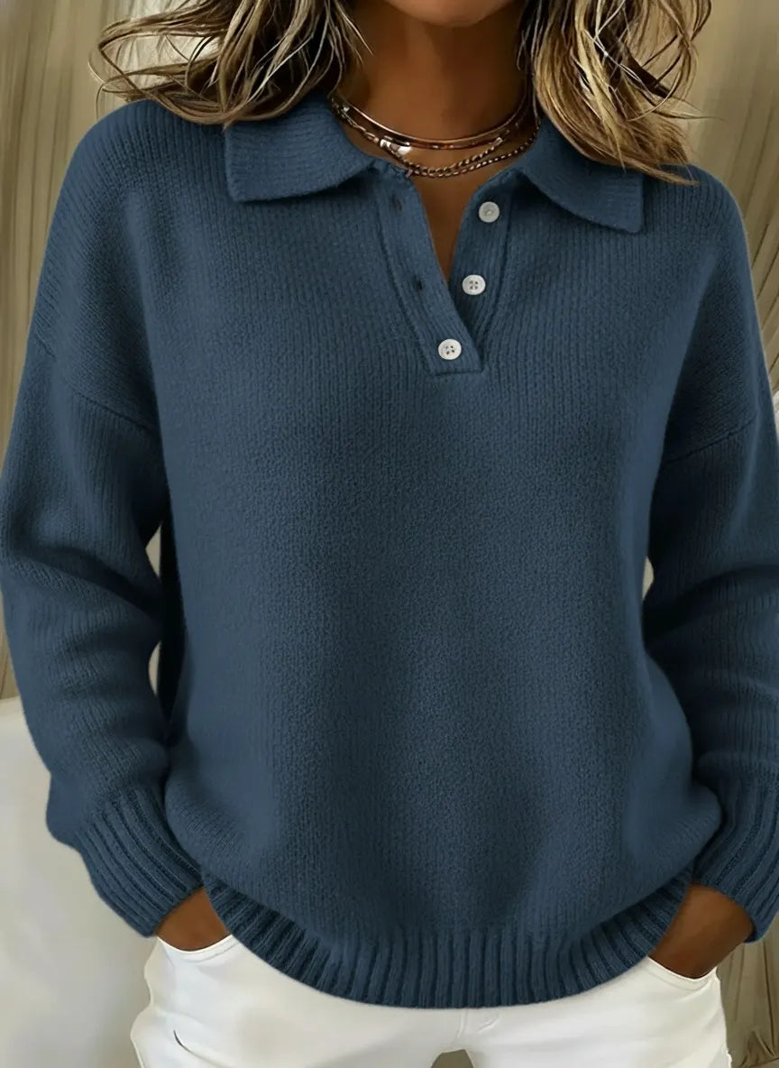 CLEARANCE SALEš„ Classic Polo Neck Button-Down Solid Color Sweater Top