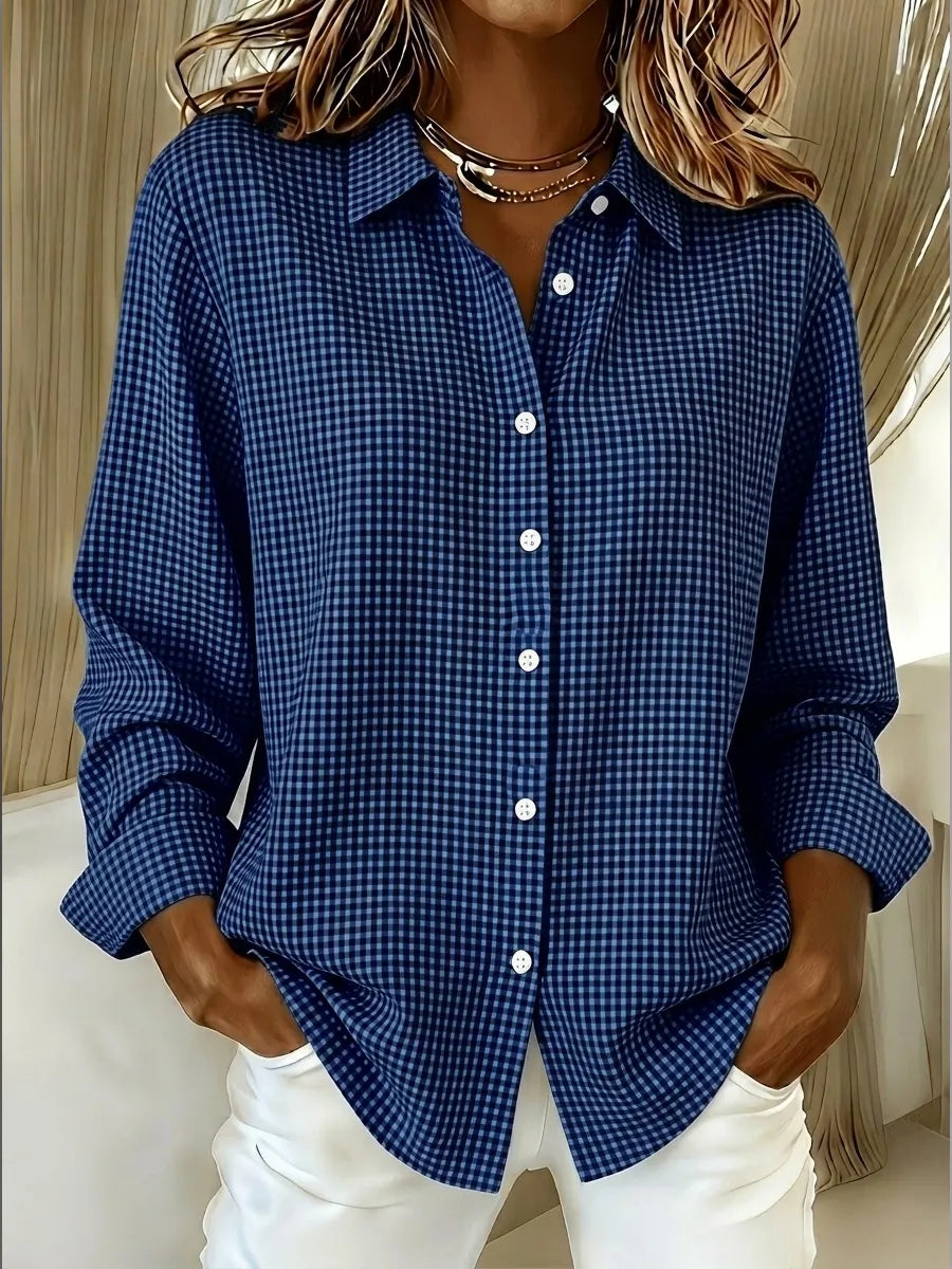 CLEARANCE SALEš„ Women's Casual Gingham Long Sleeve Button Down Shirt