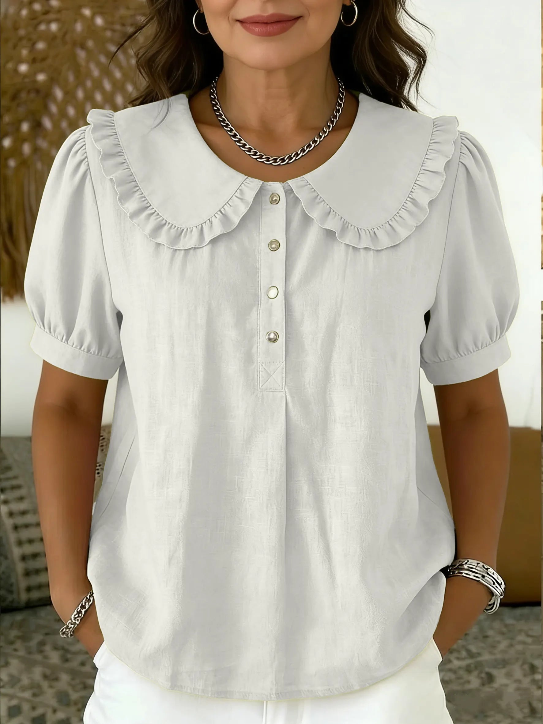 Clearance Sale🔥 Casual Peter Pan collar cotton-linen blend polo shirt