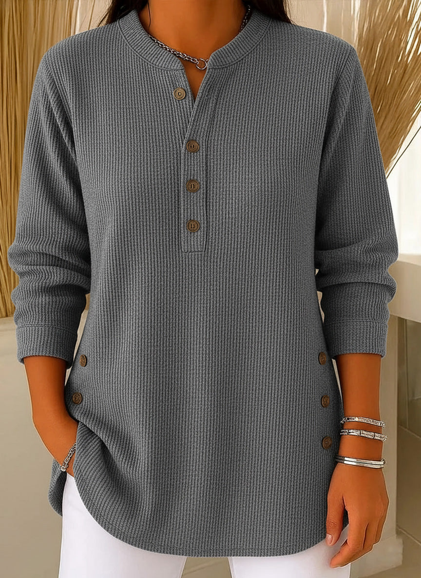CLEARANCE SALEš„ Women's Ribbed Button-Detail Henley Top
