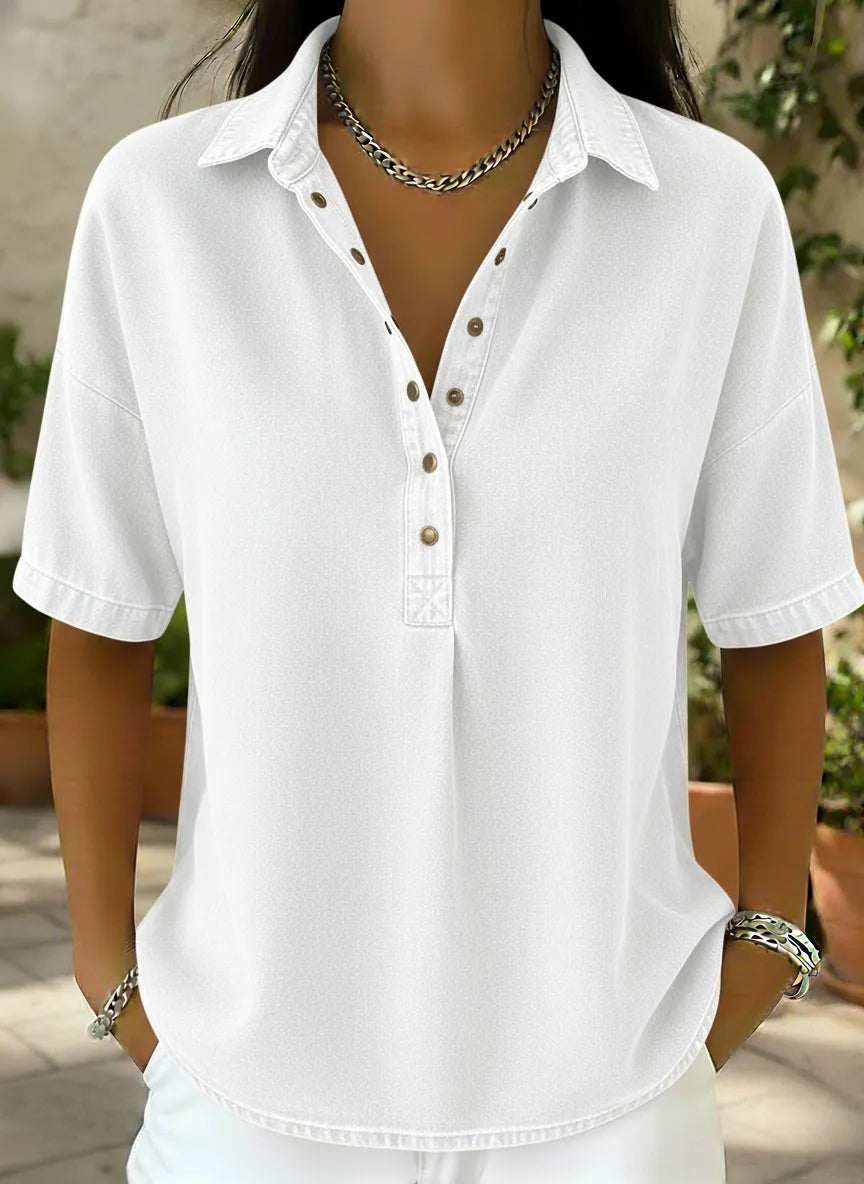 CLEARANCE SALEš„ Women's Relaxed Denim-Style Button Detail Top
