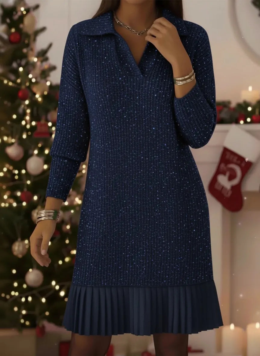 CLEARANCE SALE🔥Women's Elegant Polo Neck Shimmering Knit Dress