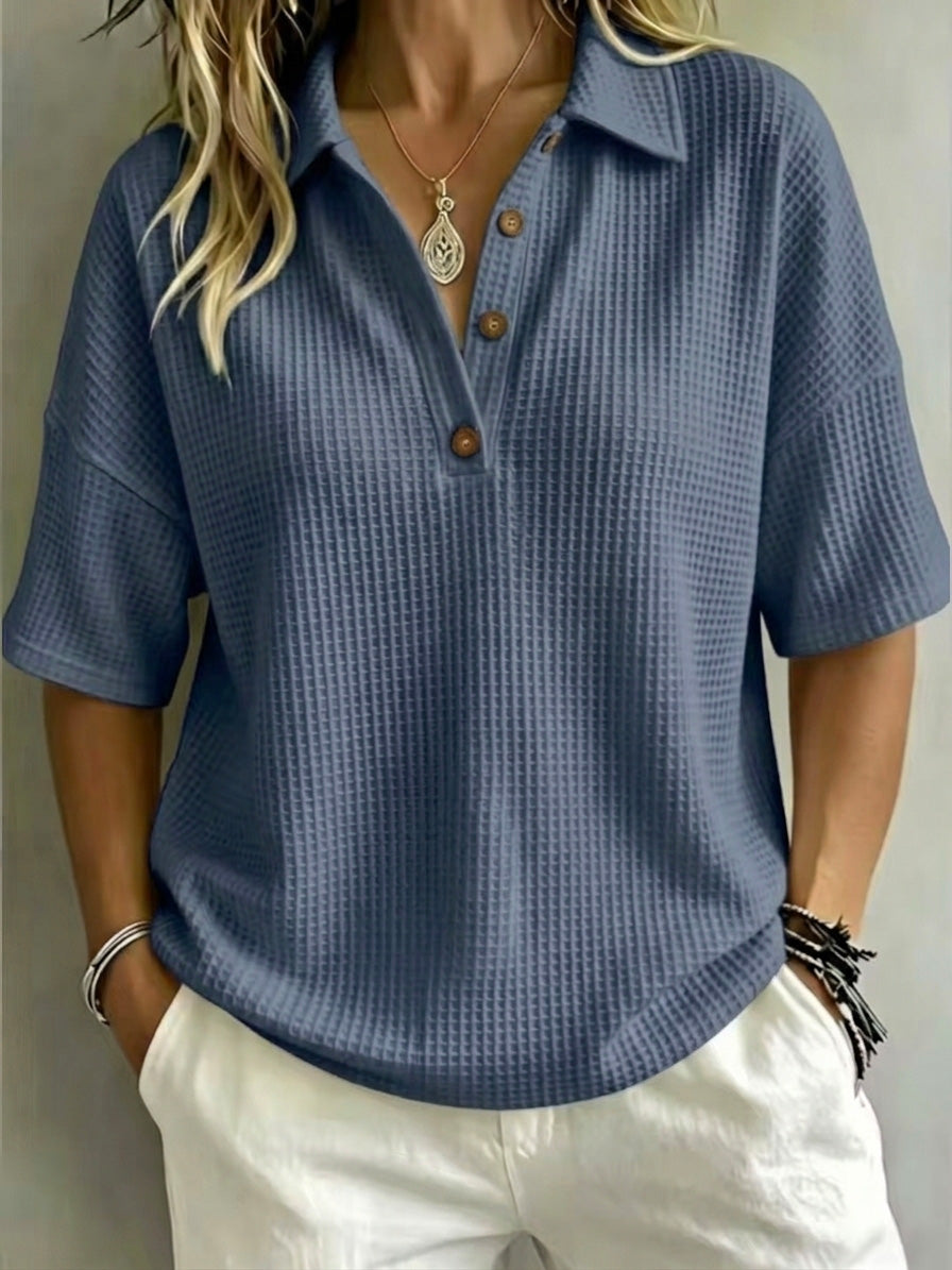 CLEARANCE SALEš„ Women's Button-Up Waffle Short Sleeve Shirt