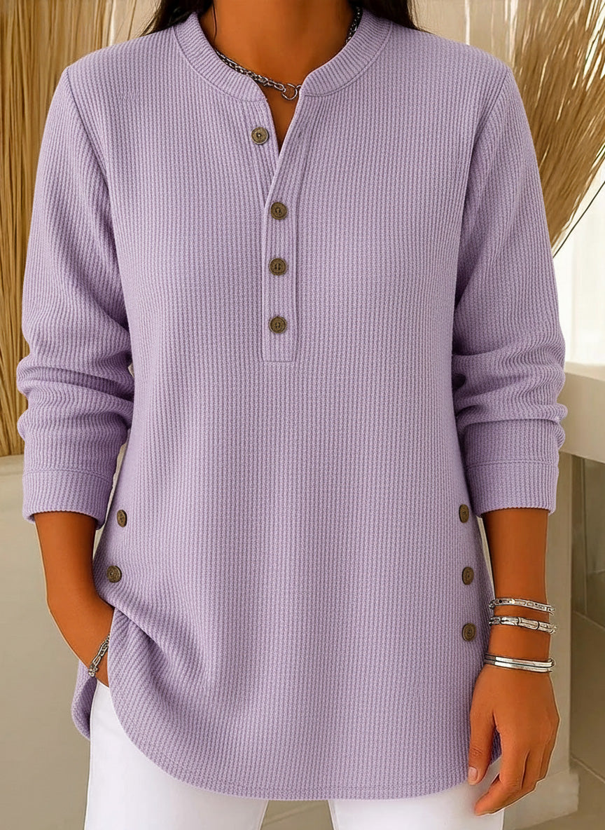CLEARANCE SALEš„ Women's Ribbed Button-Detail Henley Top