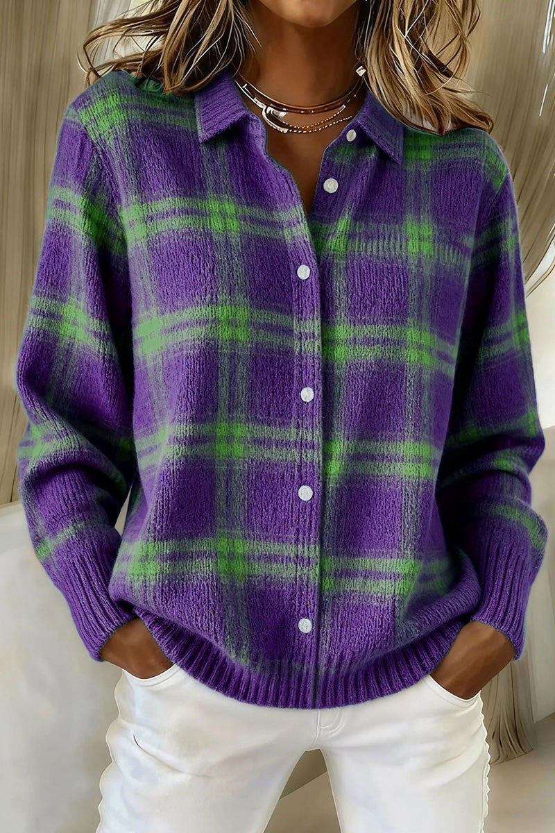 CLEARANCE SALEš„ Women's Plaid Print Casual Cotton Buttoned Cardigan Sweater