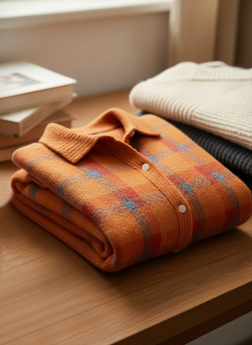 CLEARANCE SALE🔥 Women's Casual Contrast Color Autumn and Winter Retro Plaid Print Buttoned Cardigan Sweater
