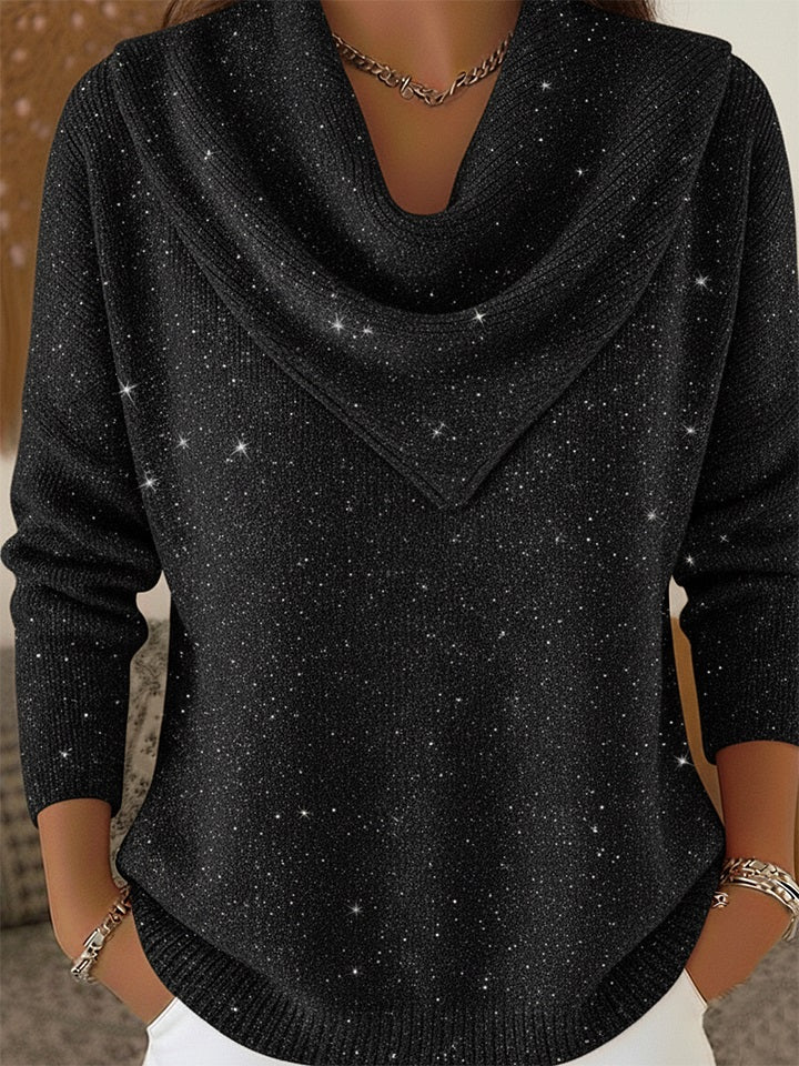🎄 CLEARANCE SALE🔥 Vintage Soft Triangle Neck Sequined Shiny Sweater Top