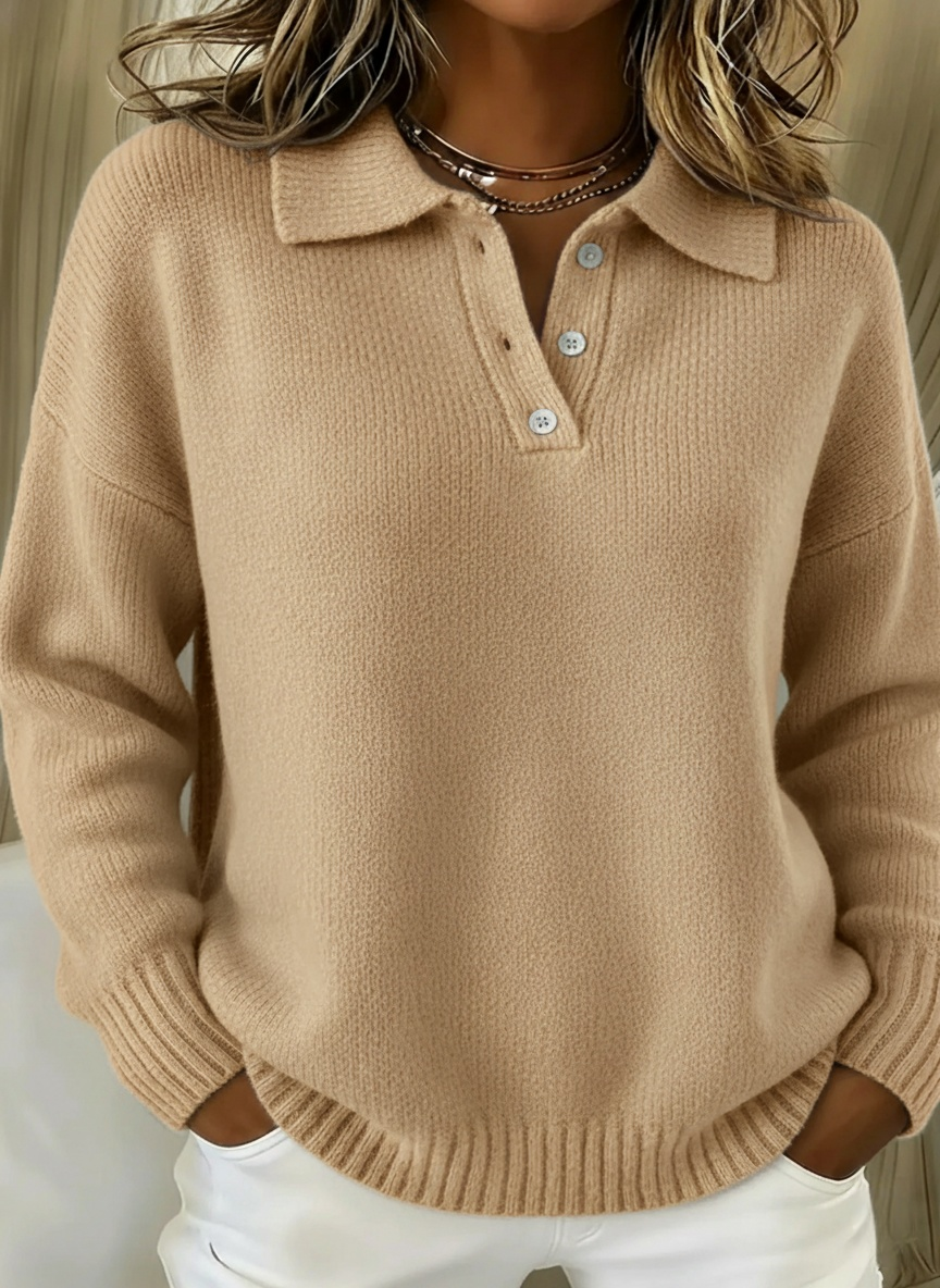 CLEARANCE SALEš„ Classic Polo Neck Button-Down Solid Color Sweater Top