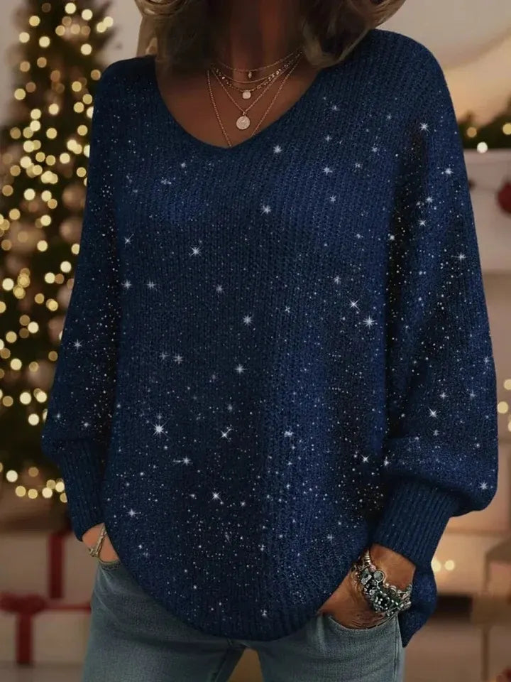 CLEARANCE SALE🔥 Christmas Sparkling Cozy V-neck Lantern Sleeve Knit Sweater