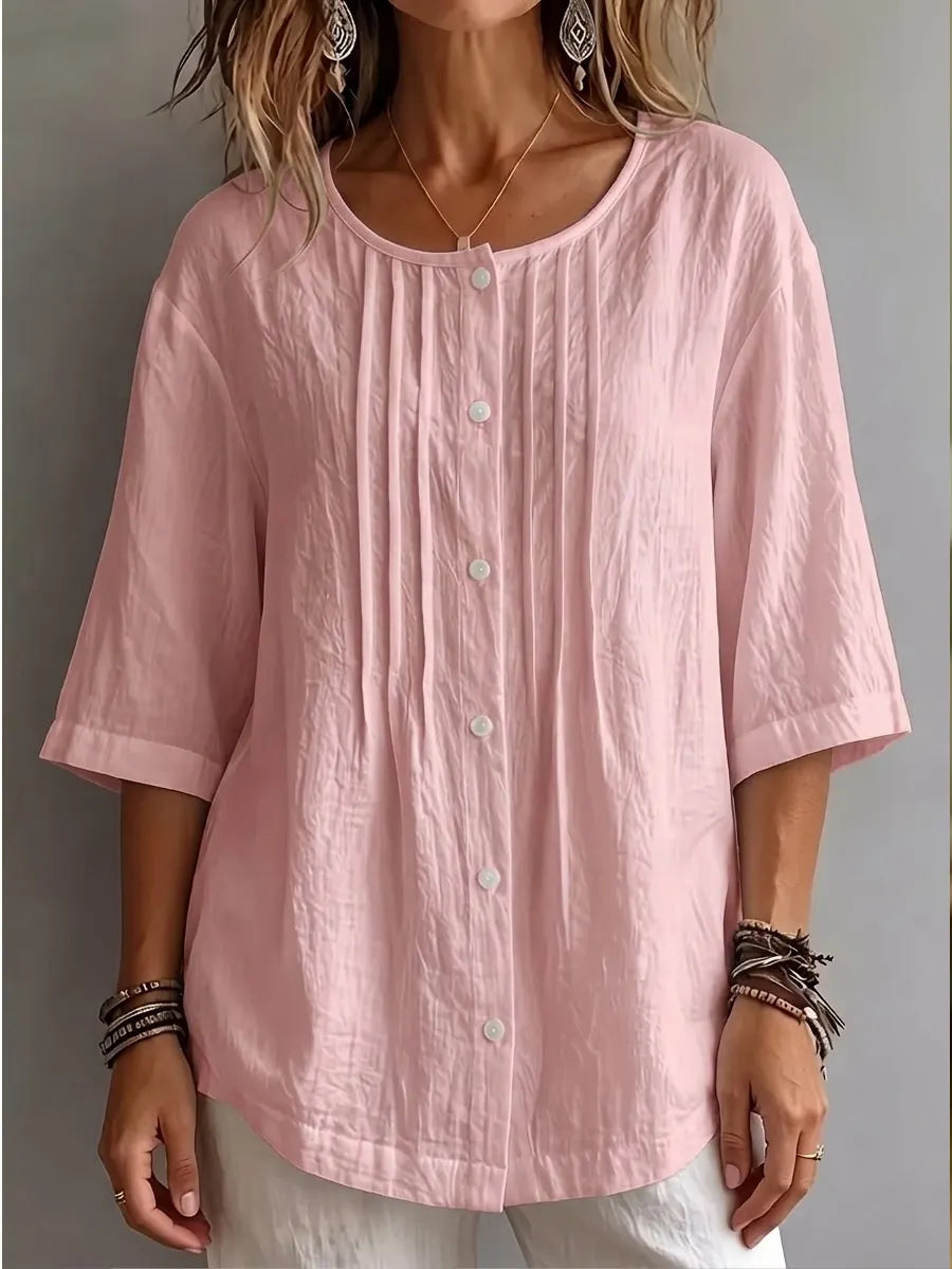 CLEARANCE SALEš„ Effortless Pleated Cotton-Linen Blouse