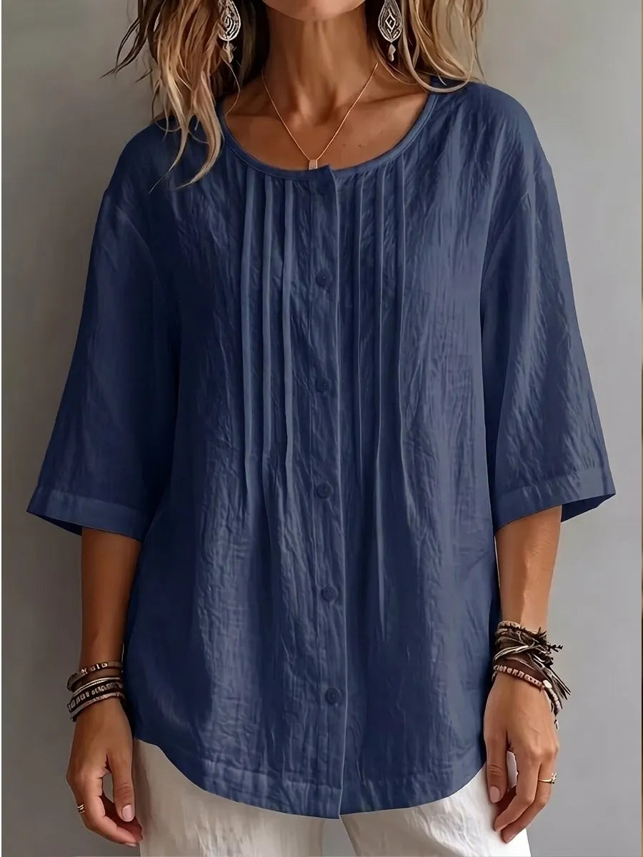 CLEARANCE SALEš„ Effortless Pleated Cotton-Linen Blouse