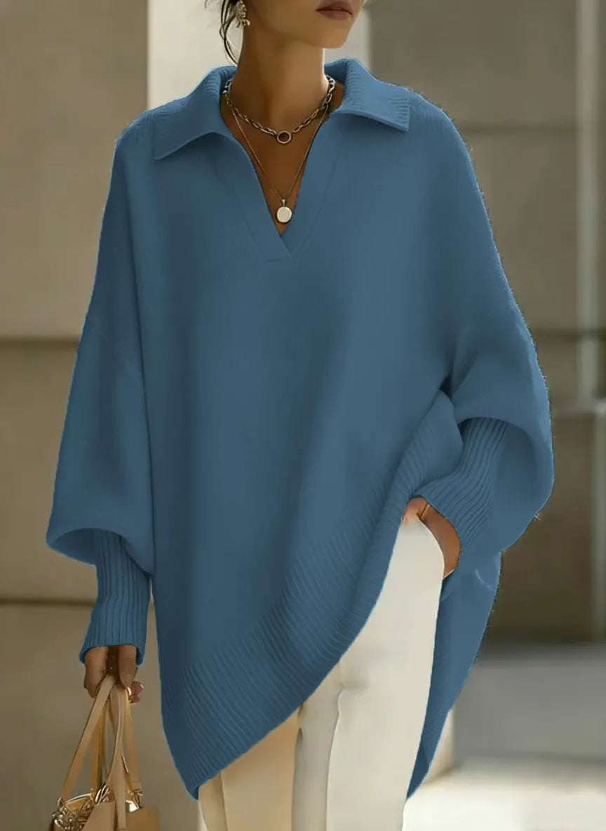 🎄 New Arrivals🔥 Women's Solid Color V-neck Long-sleeved Casual Loose-fitting Knitted Pullover Sweater