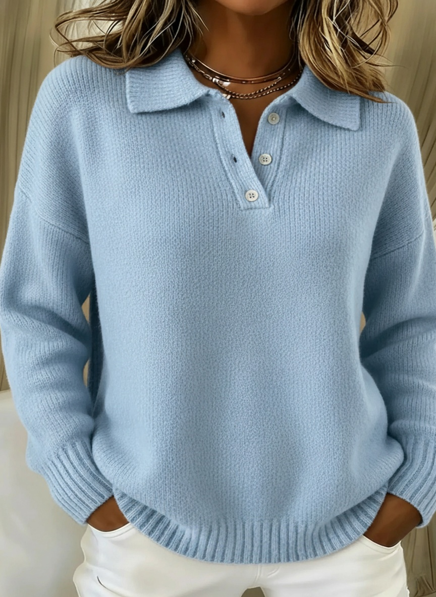 CLEARANCE SALEš„ Classic Polo Neck Button-Down Solid Color Sweater Top