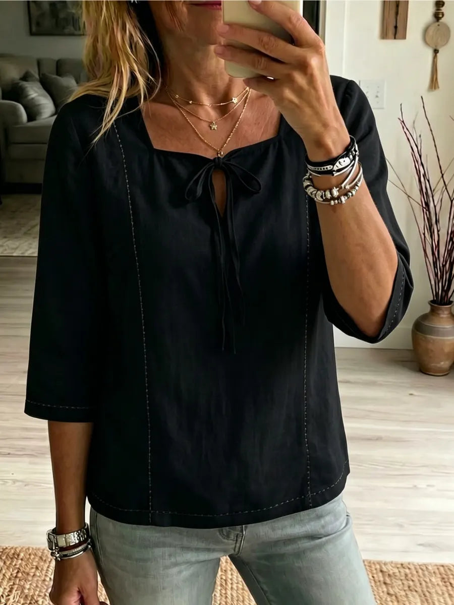 New Arrivals🔥 Women's Square-neck Ties Half-sleeve Cotton Shirt