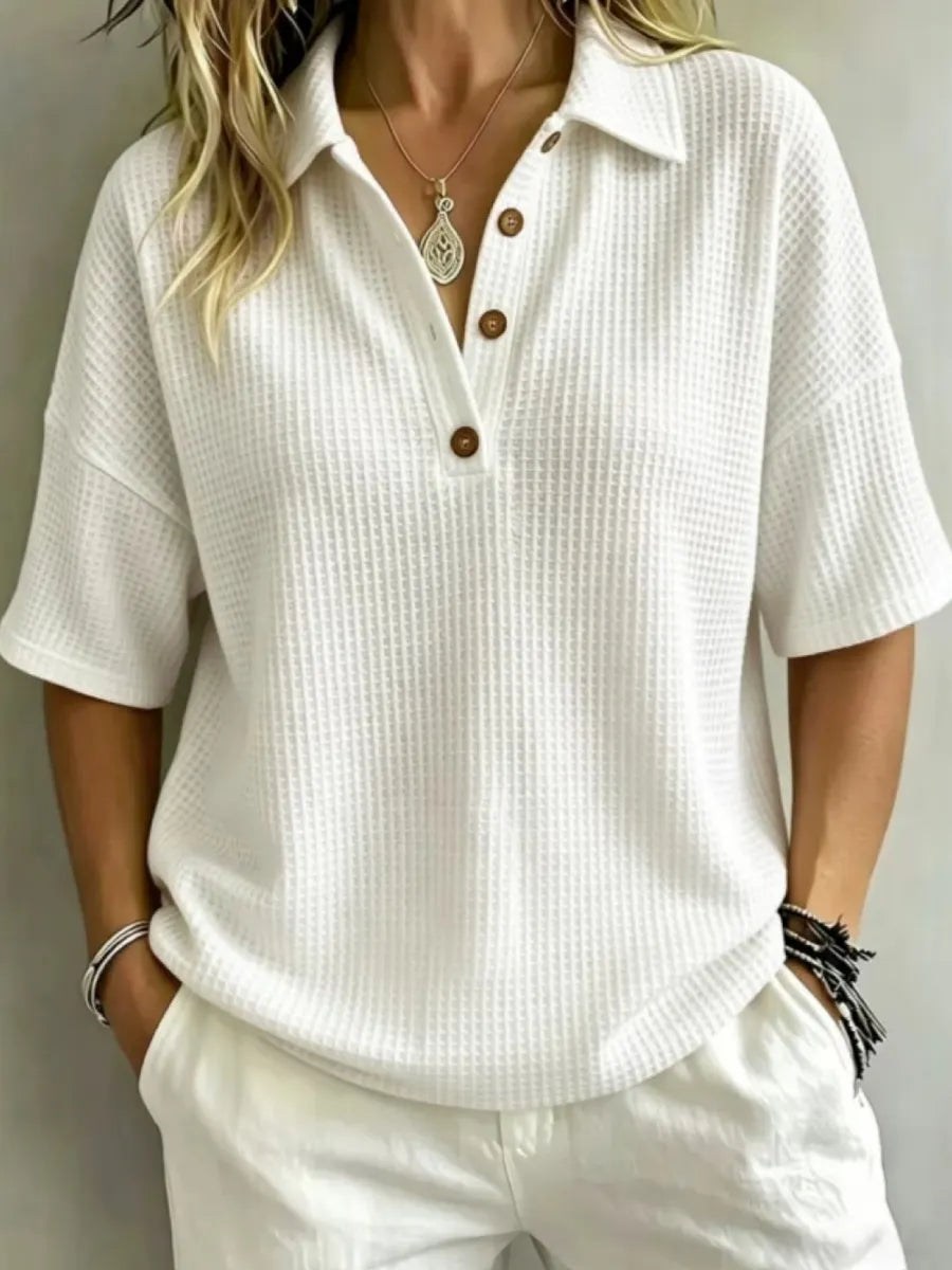 CLEARANCE SALEš„ Women's Button-Up Waffle Short Sleeve Shirt